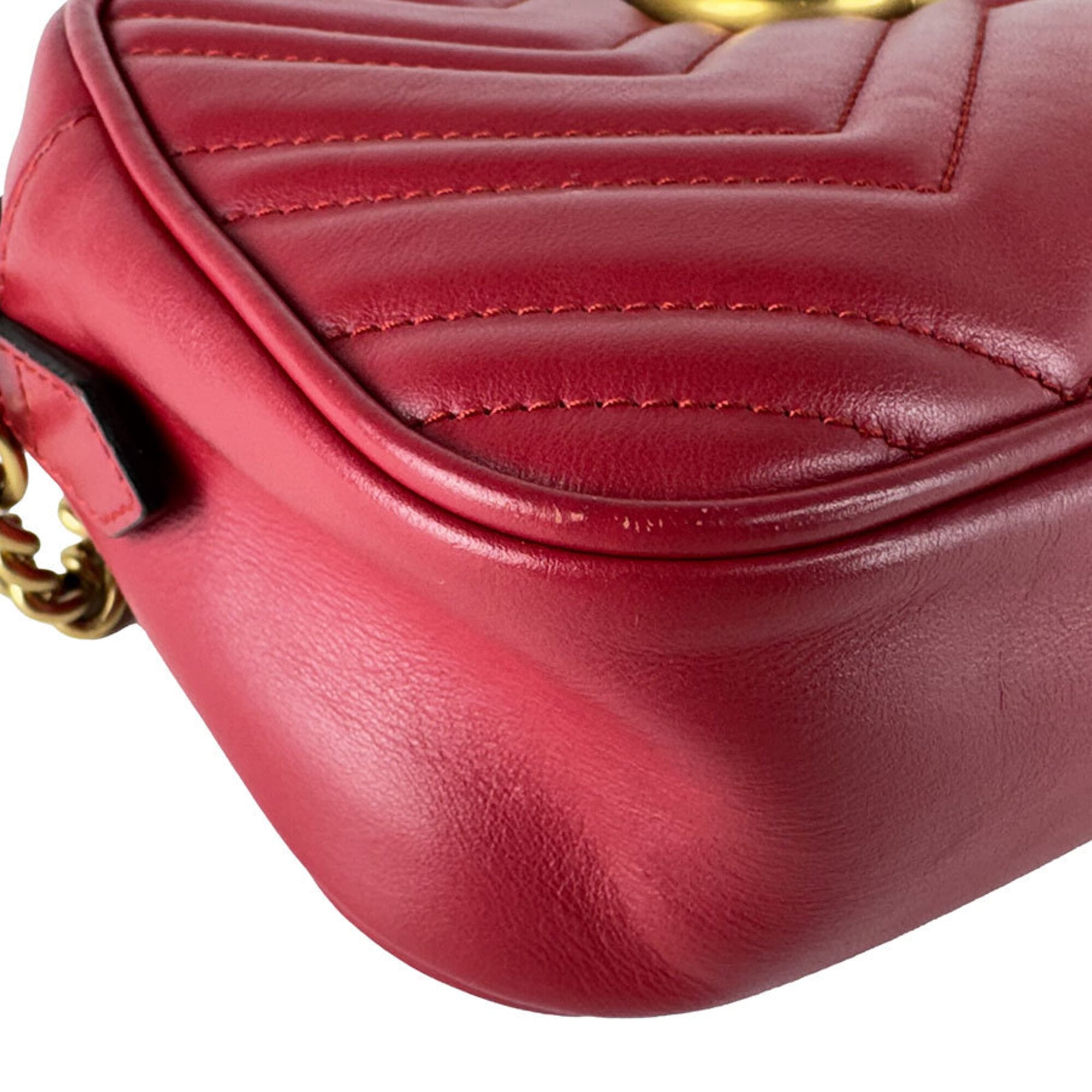 Gucci Red Color Leather Shoulder Bag (Pre-Owned)