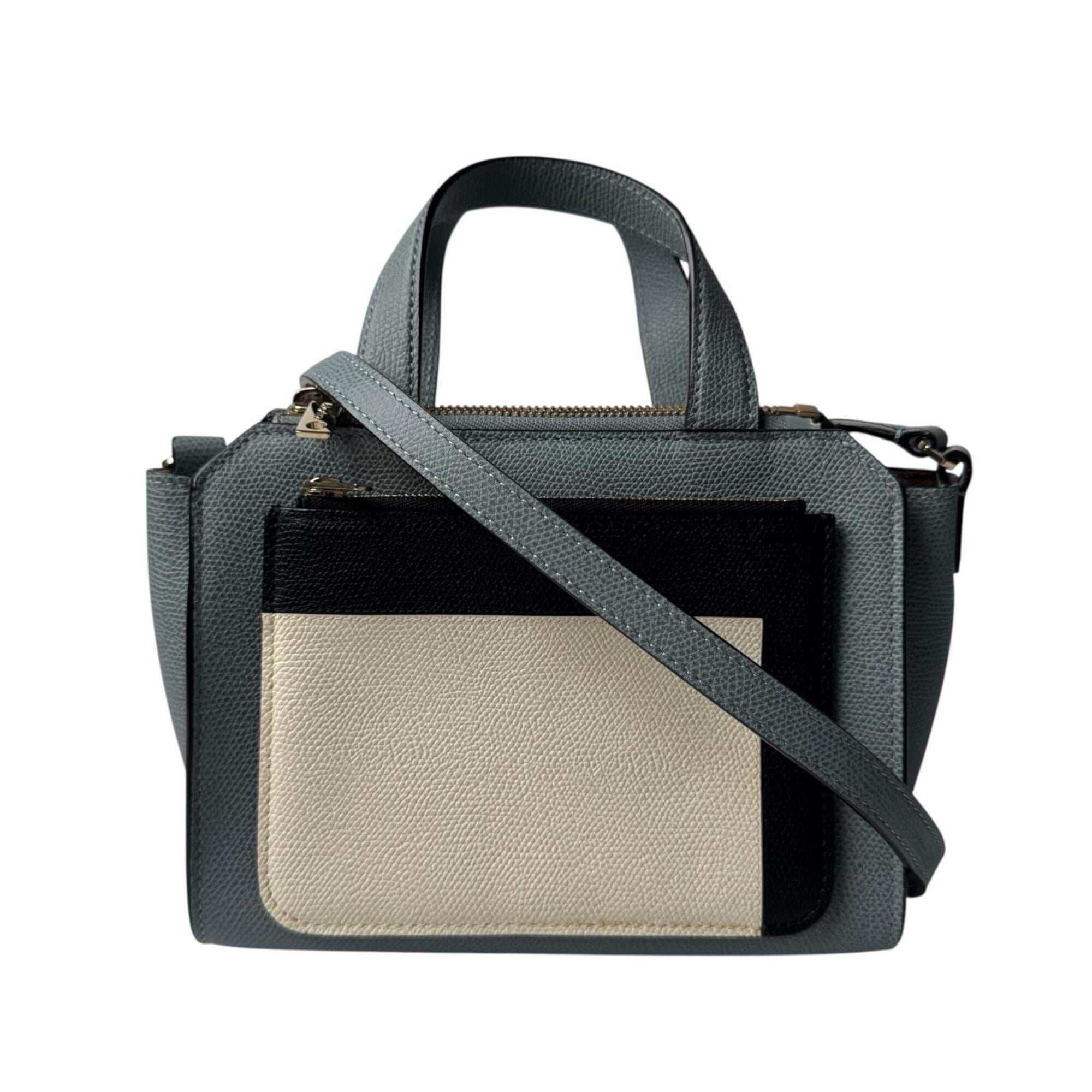 Valextra Beige Black Gray Leather Shoulder Bag Tote Bag (Pre-Owned)
