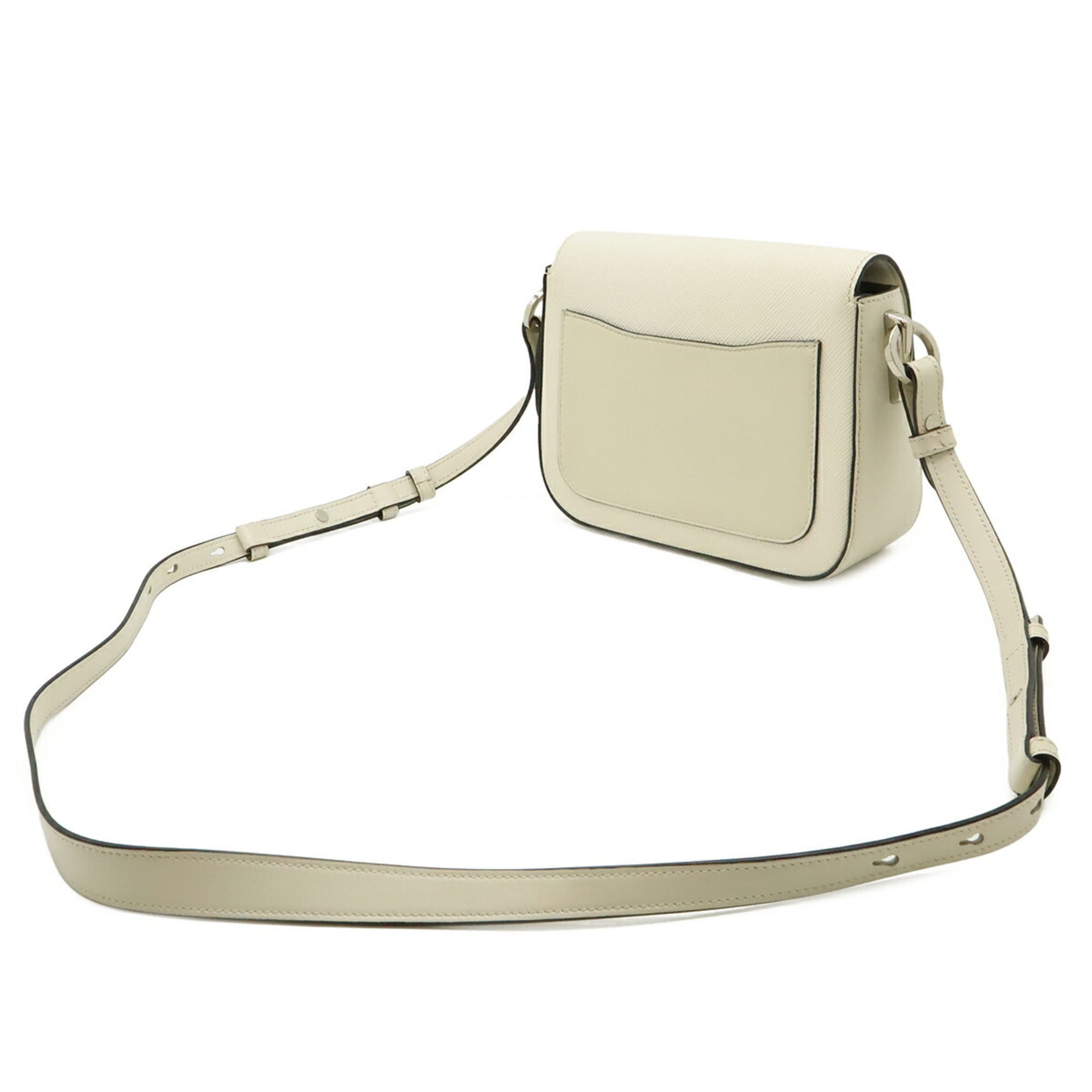 Prada Saffiano Ivory Leather Clutch Bag Pochette (Pre-Owned)