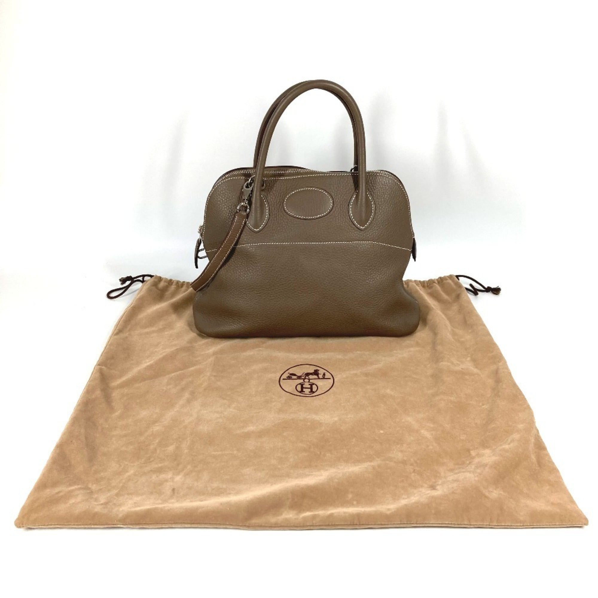 Hermes Bolide Etoupe Gray Gray Taurillon Clemence Leather Handbag Shoulder Bag Tote Bag (Pre-Owned)