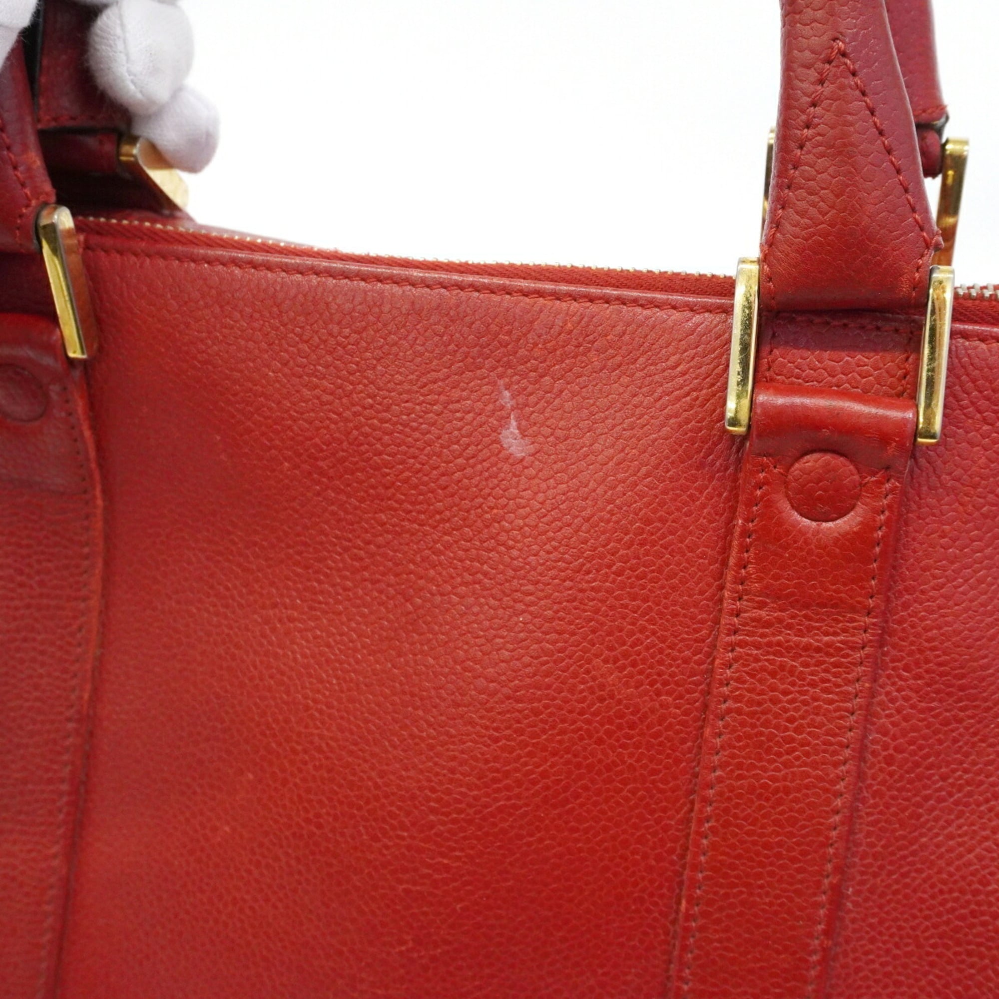 Chanel Red Color Grained Calfskin Handbag (Pre-Owned)