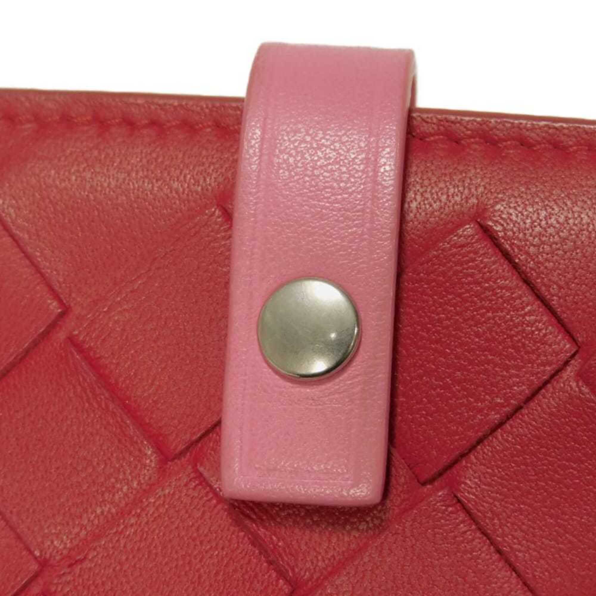 Bottega Veneta Intrecciato Red Color Leather Long Bill Wallet (Bi-Fold) (Pre-Owned)