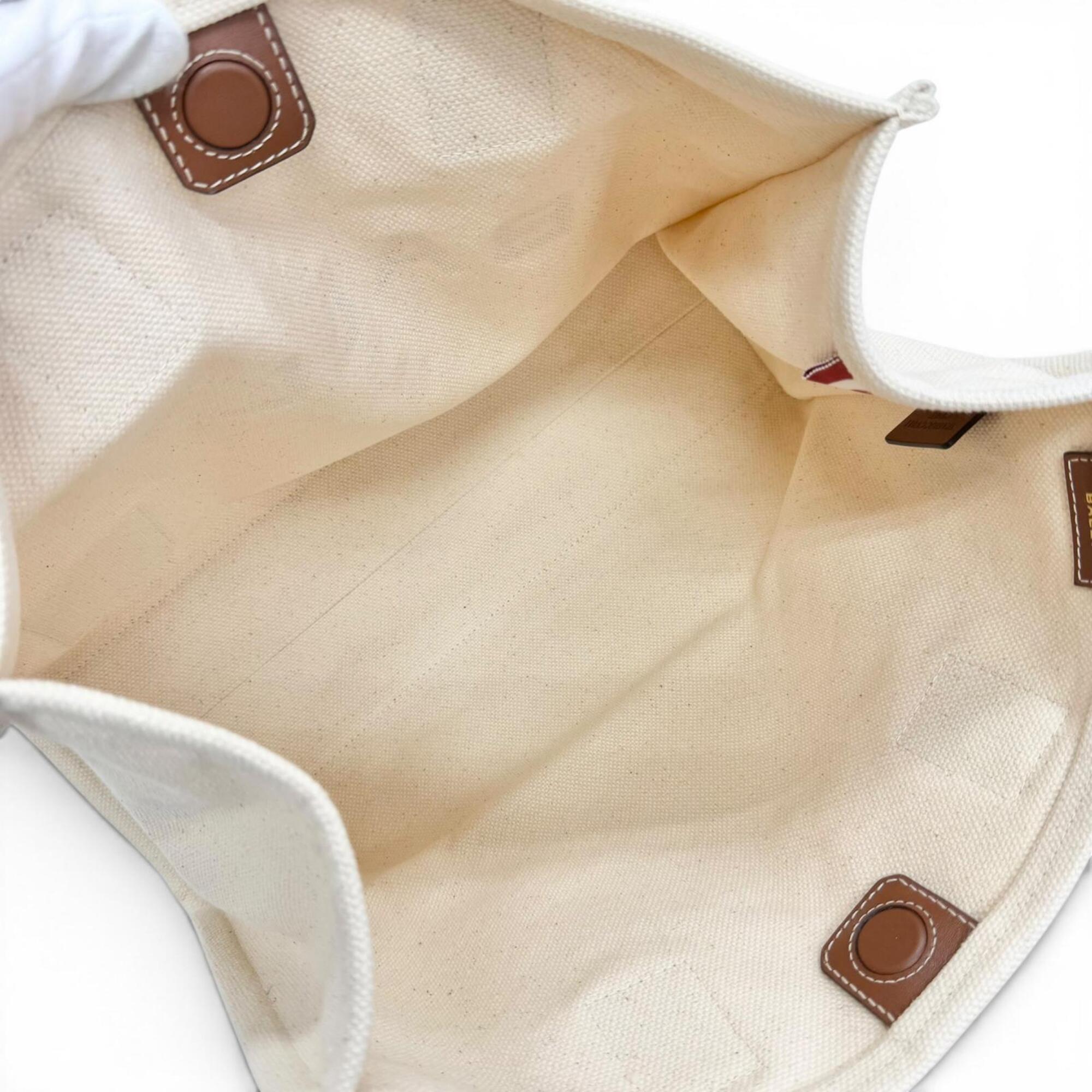 Bally Brown Ivory Canvas Leather Tote Bag (Pre-Owned)