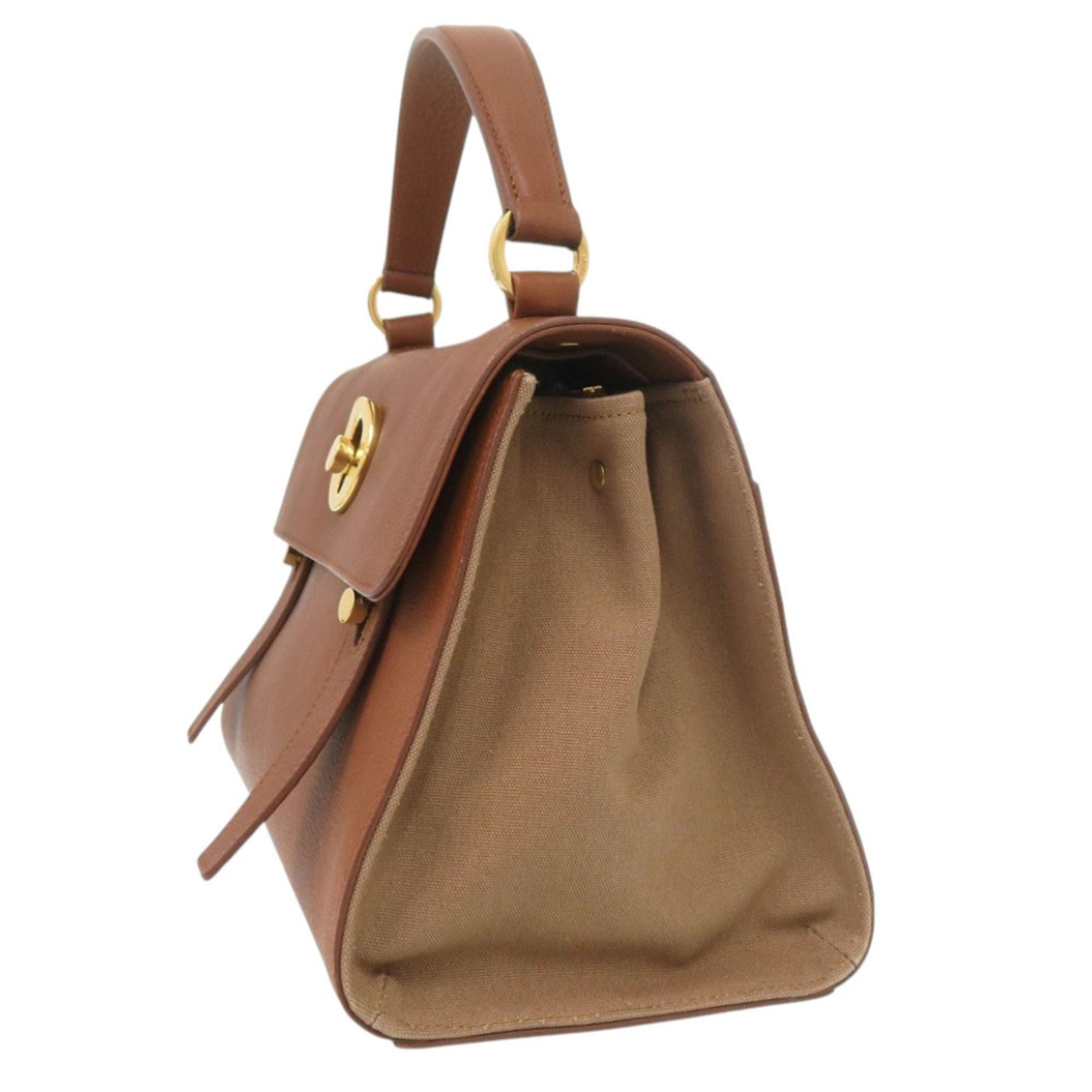 Yves Saint Laurent Brown Leather Canvas Handbag Shoulder Bag (Pre-Owned)