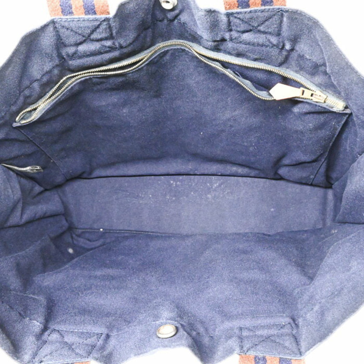 Hermes Brown Navy Canvas Handbag Tote Bag (Pre-Owned)