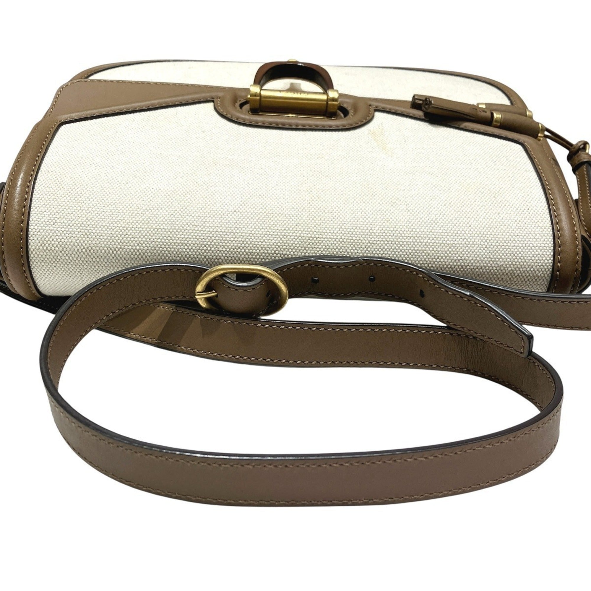 Gucci Camel Ivory Canvas Leather Shoulder Bag (Pre-Owned)
