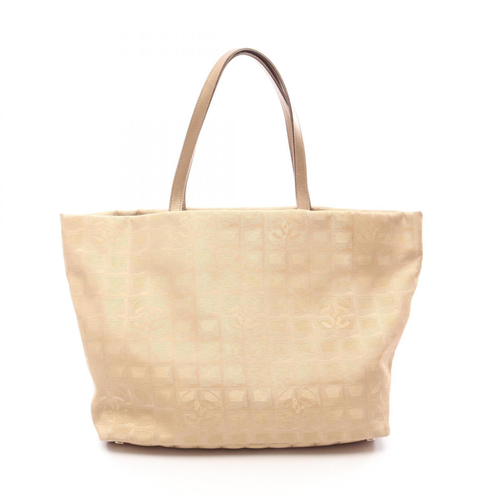 Chanel Gold Leather Nylon Canvas Handbag Tote Bag (Pre-Owned)