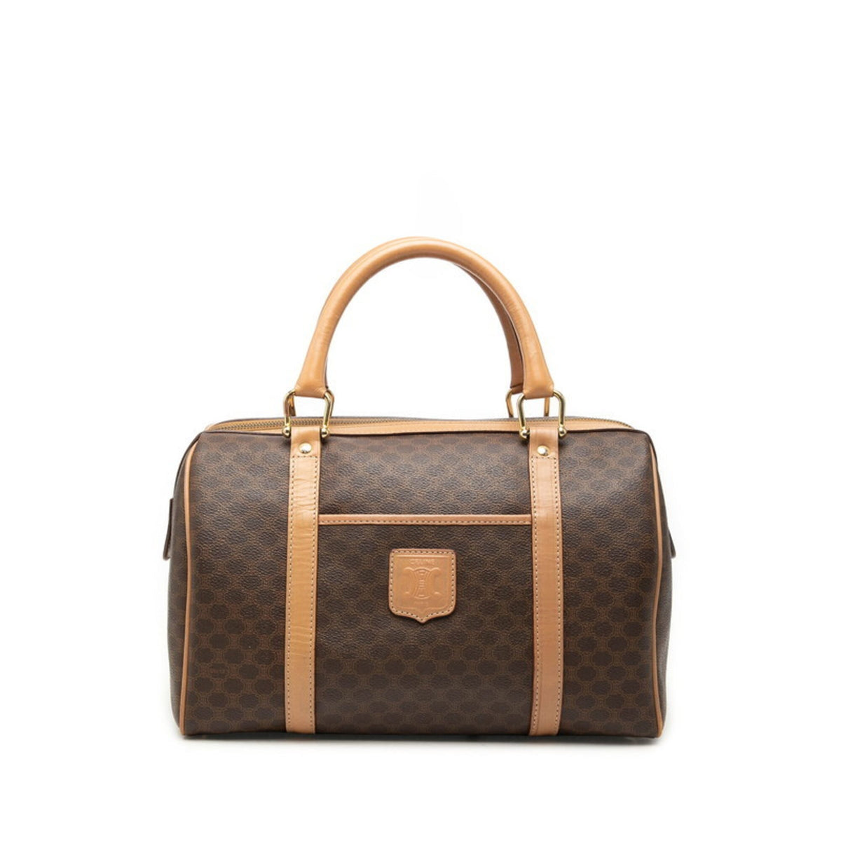 Celine Macadam Beige Brown Pvc Leather Boston Bag Handbag (Pre-Owned)
