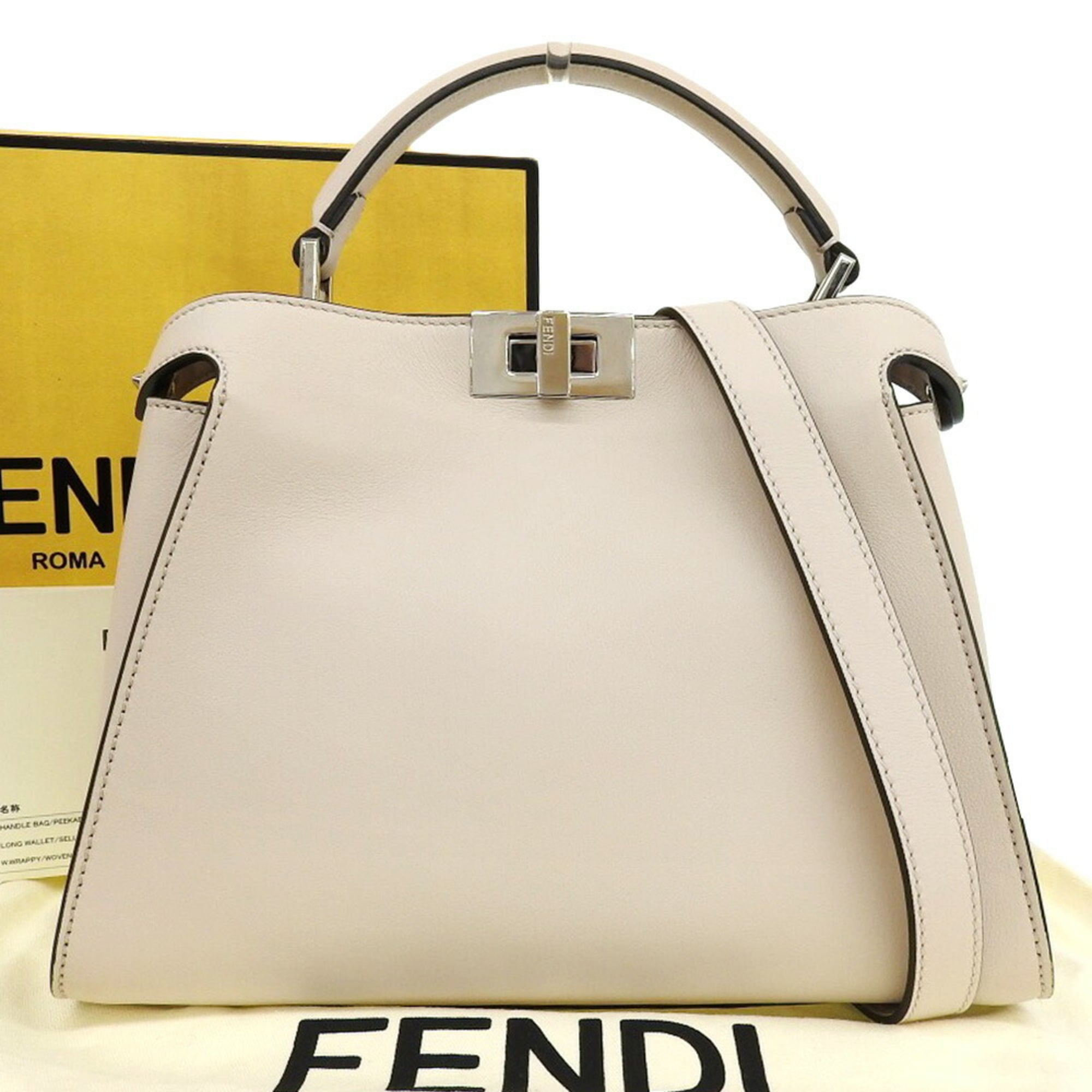 Fendi Peekaboo Cream Leather Handbag Shoulder Bag (Pre-Owned)