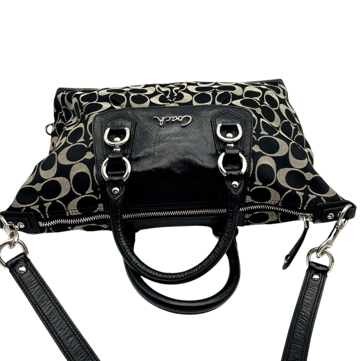 Coach Black Canvas Patent Leather Handbag Shoulder Bag (Pre-Owned)