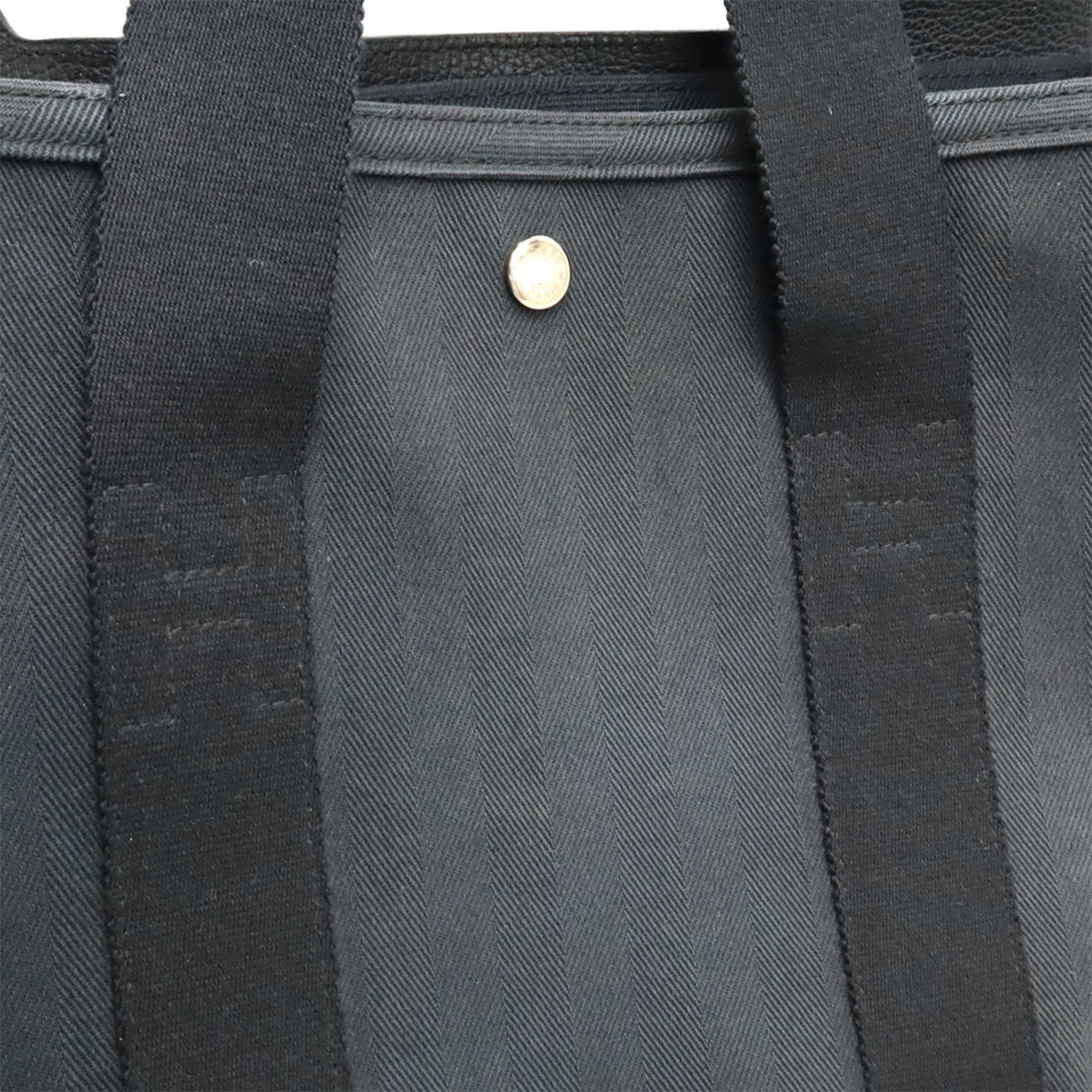 Hermes Valparaiso Black Toile Chevron Leather Handbag Tote Bag (Pre-Owned)