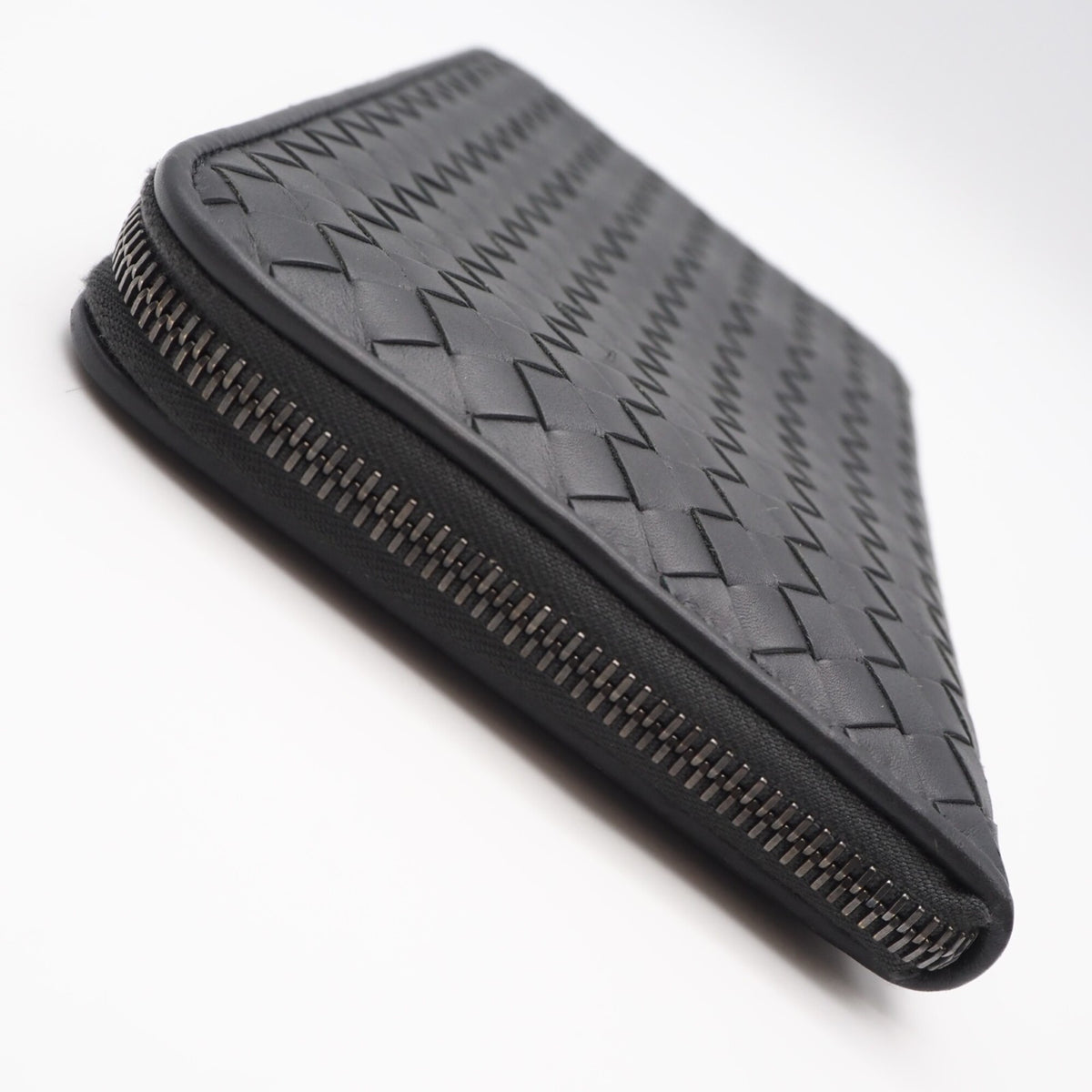 Bottega Veneta Intrecciato Gray Leather Long Wallet (Bi-Fold) (Pre-Owned)