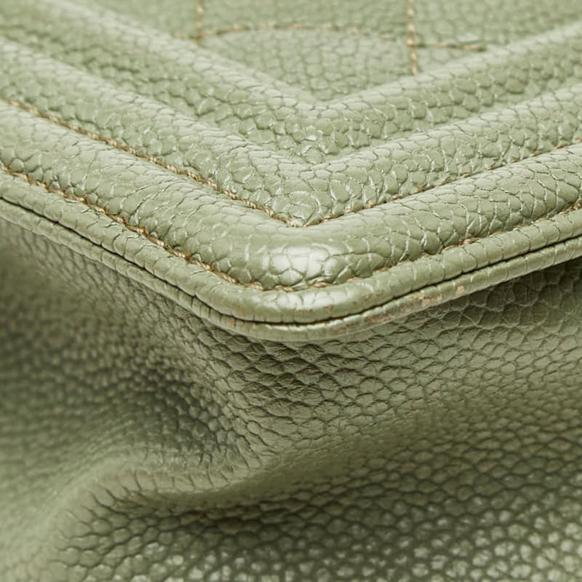 Chanel Green Olive Grained Calfskin Shoulder Bag (Pre-Owned)