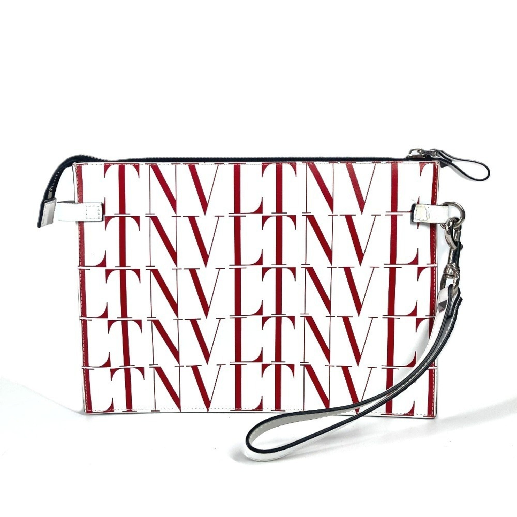 Valentino Garavani Red Color White Leather Pouch (Pre-Owned)