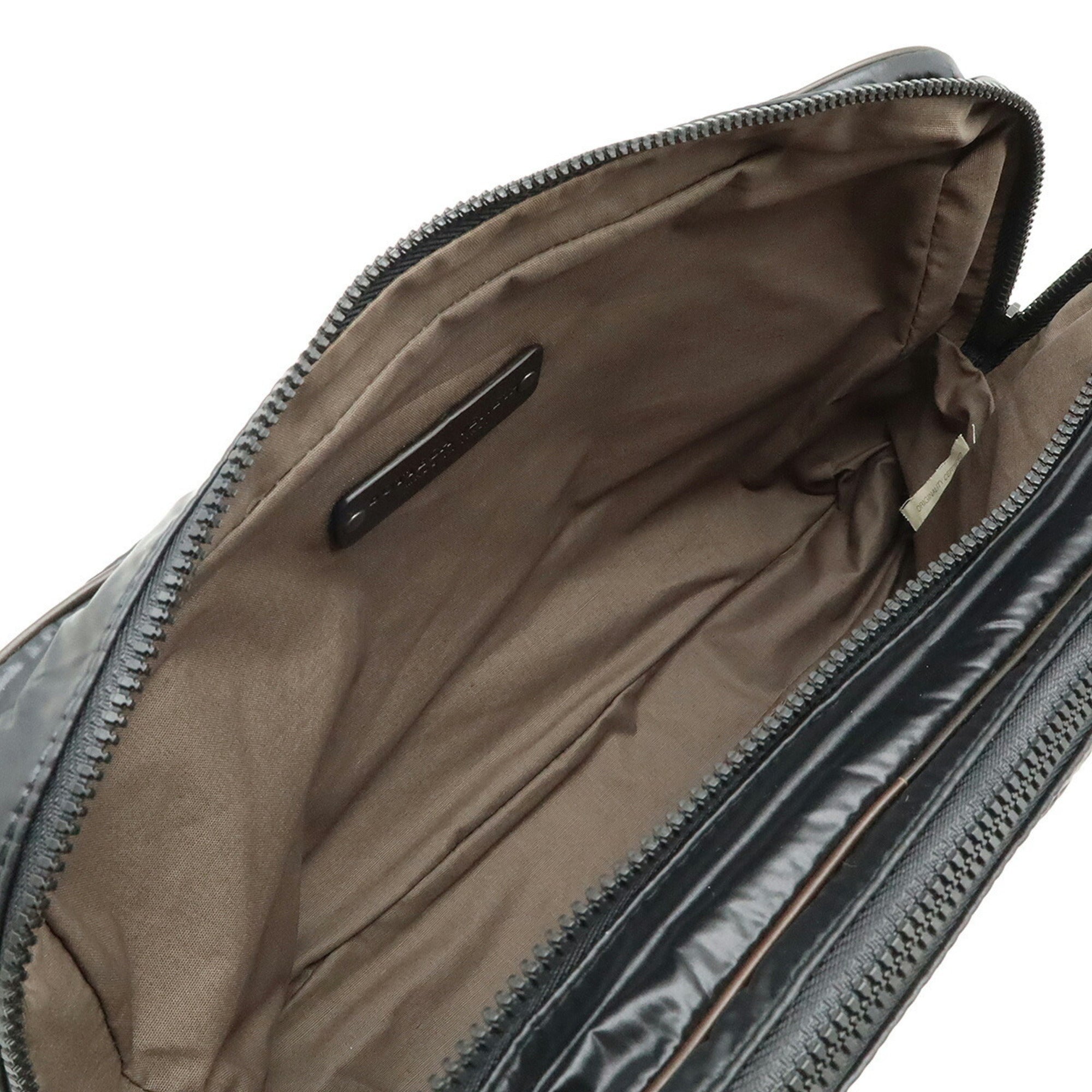 Bottega Veneta Black Dark Brown Nylon Leather Clutch Bag Pouch (Pre-Owned)