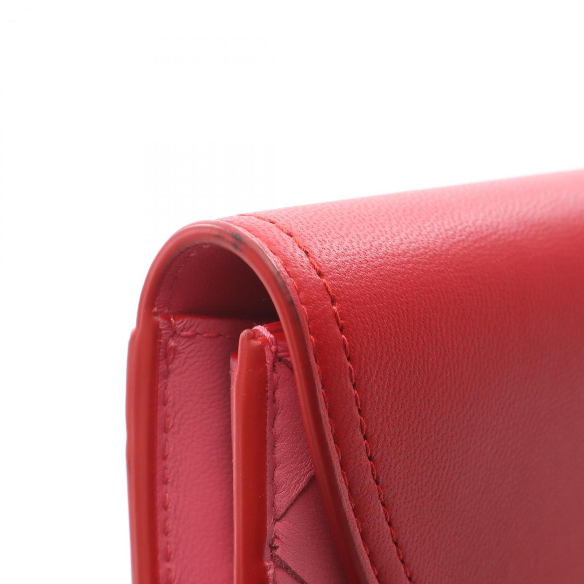 Bottega Veneta Intrecciato Pink Red Color Leather Long Wallet (Bi-Fold) (Pre-Owned)