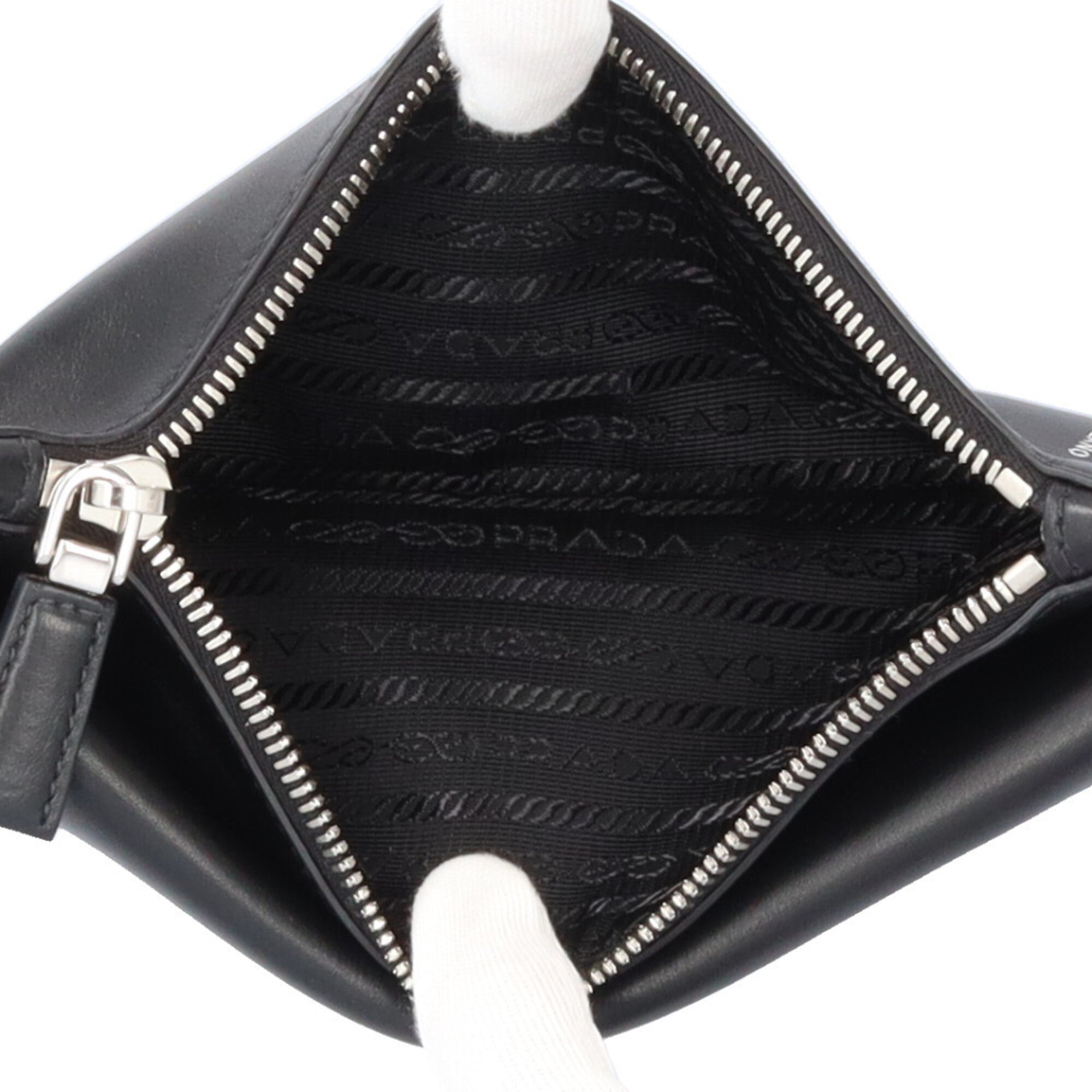 Prada Saffiano Black White Leather Shoulder Bag (Pre-Owned)