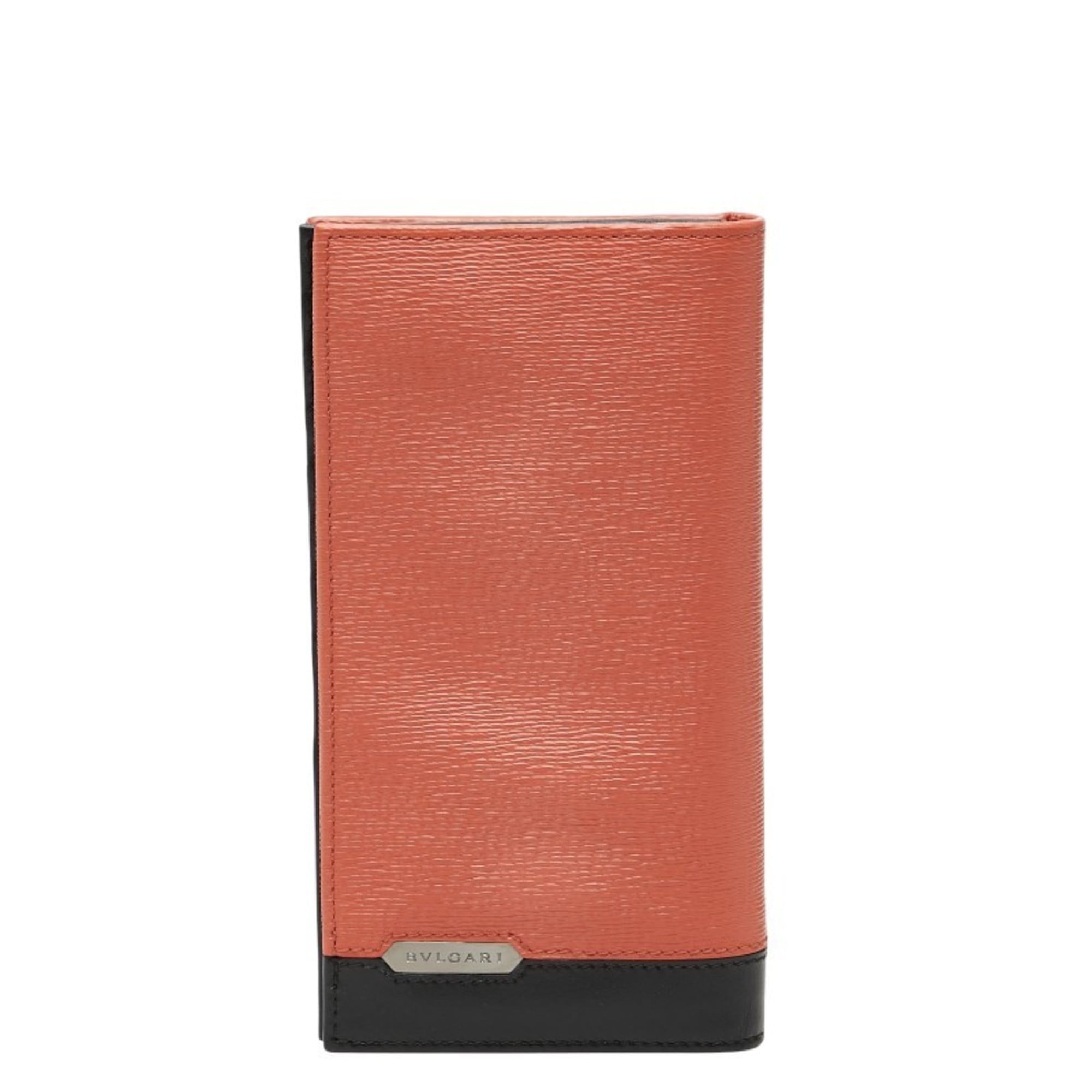 Bvlgari Black Orange Leather Long Wallet (Bi-Fold) (Pre-Owned)