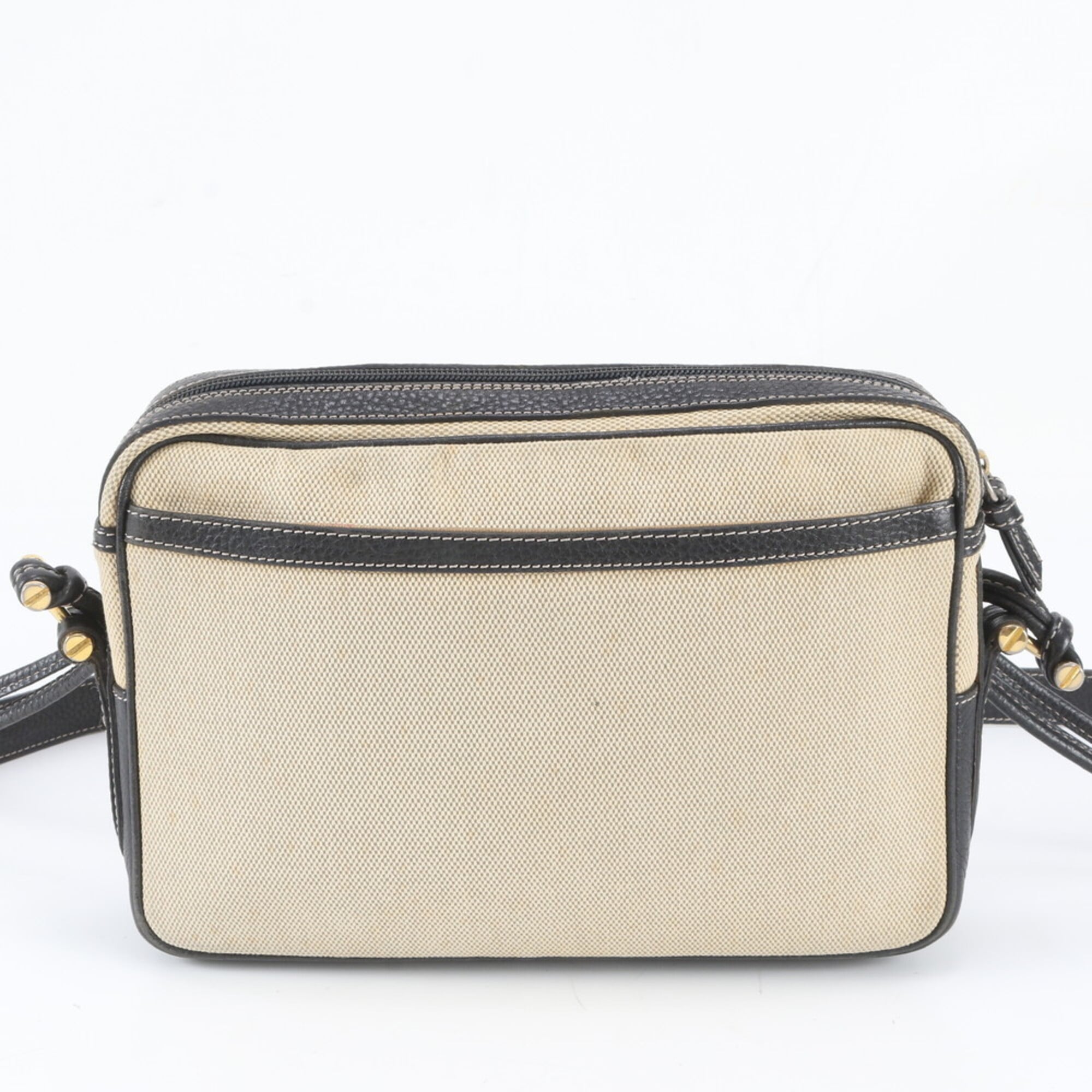 Bally Beige Navy Leather Canvas Shoulder Bag (Pre-Owned)