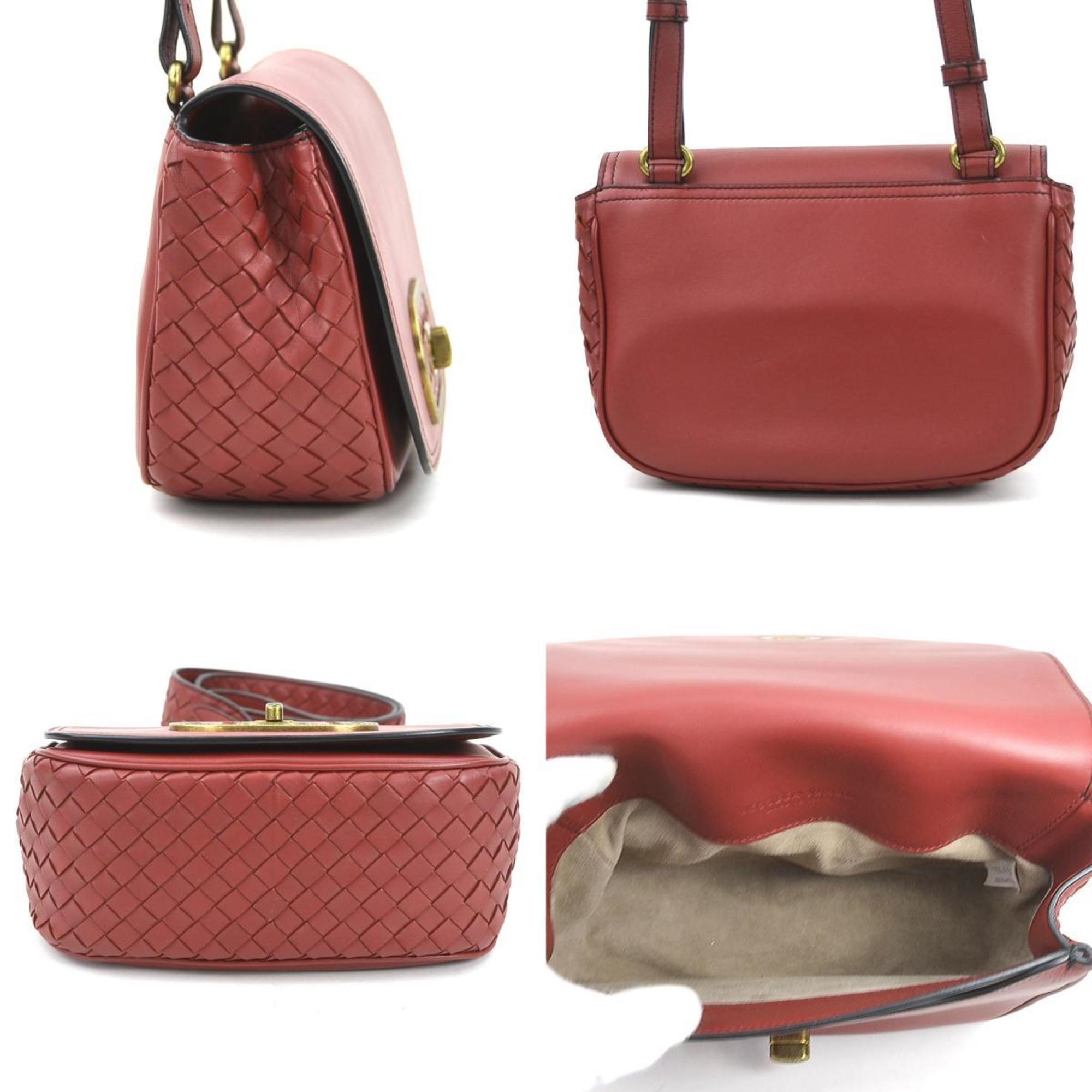Bottega Veneta Red Color Intrecciato Shoulder Bag (Pre-Owned)