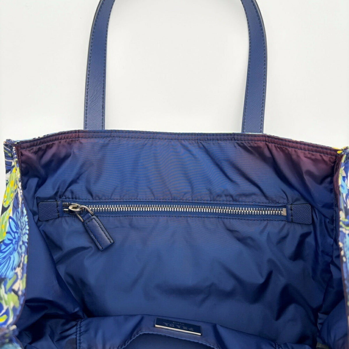 Prada Blue Multi-Color Nylon Leather Tote Bag (Pre-Owned)