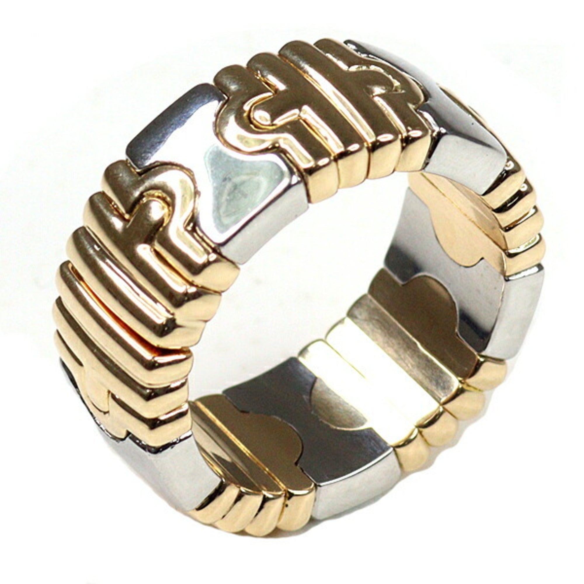 Bvlgari Silver Yellow Gold Yellow Gold (18K) Sterling Silver Band Ring (Pre-Owned)
