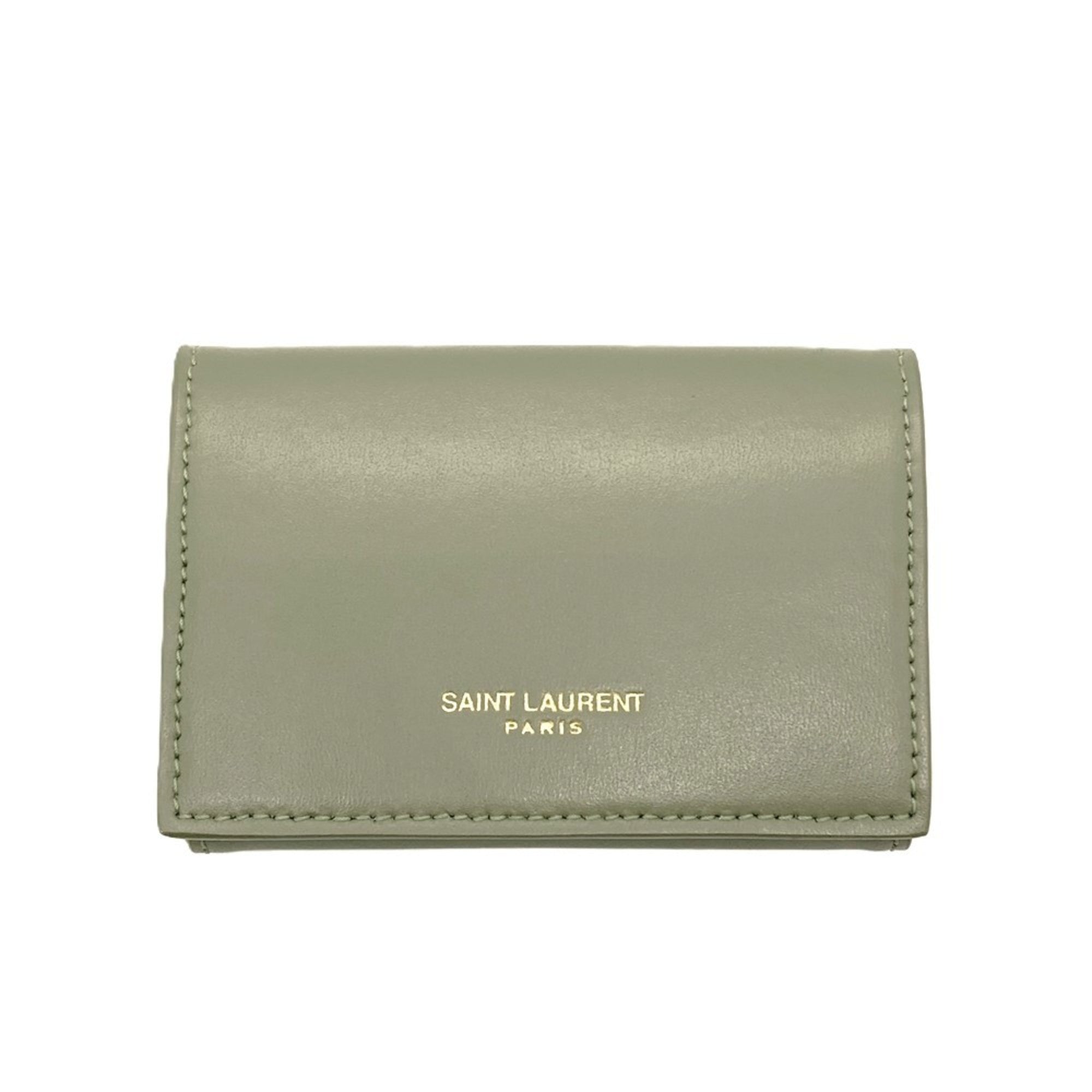 Saint Laurent Khaki Leather Wallet (Tri-Fold) (Pre-Owned)