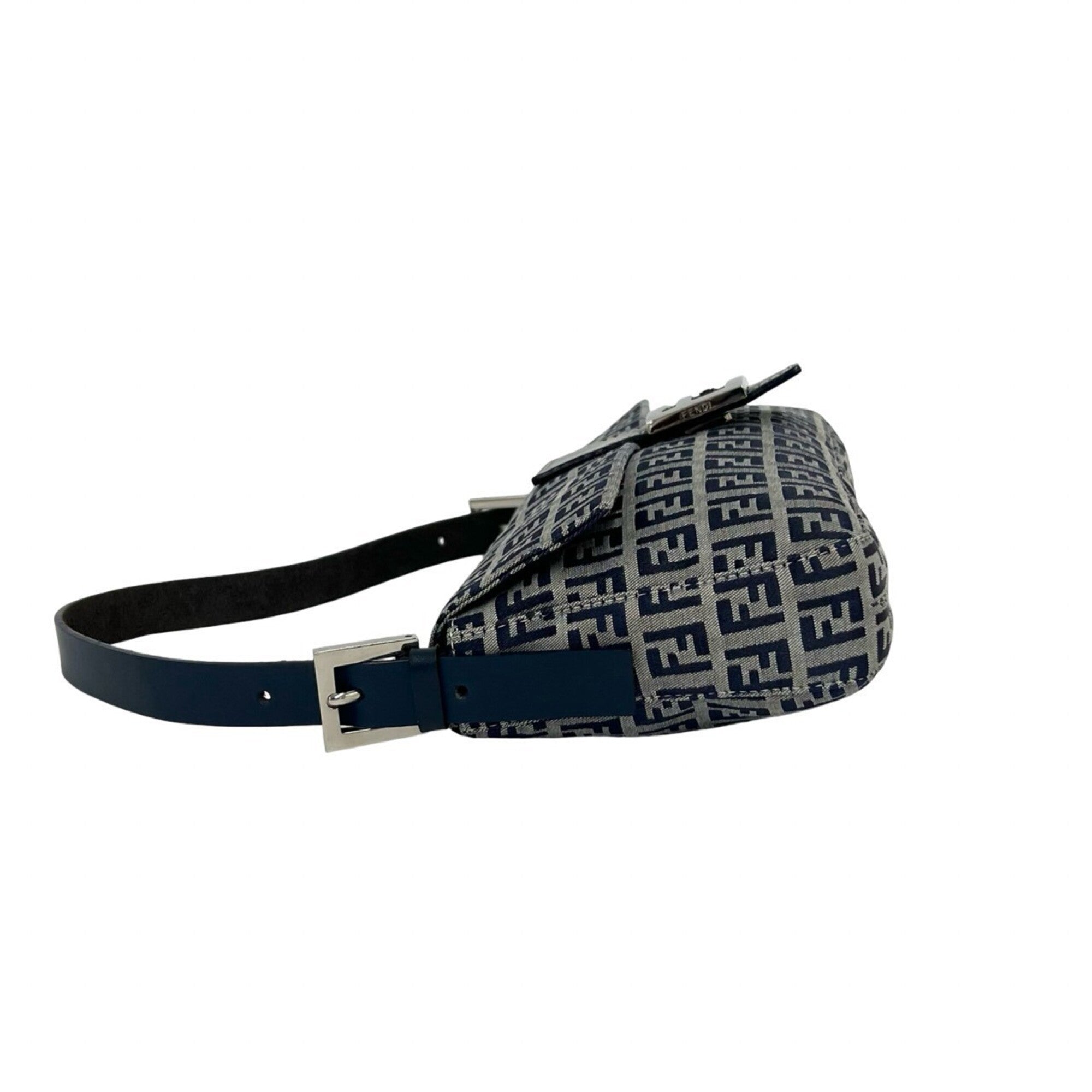 Fendi Navy Canvas Leather Shoulder Bag (Pre-Owned)