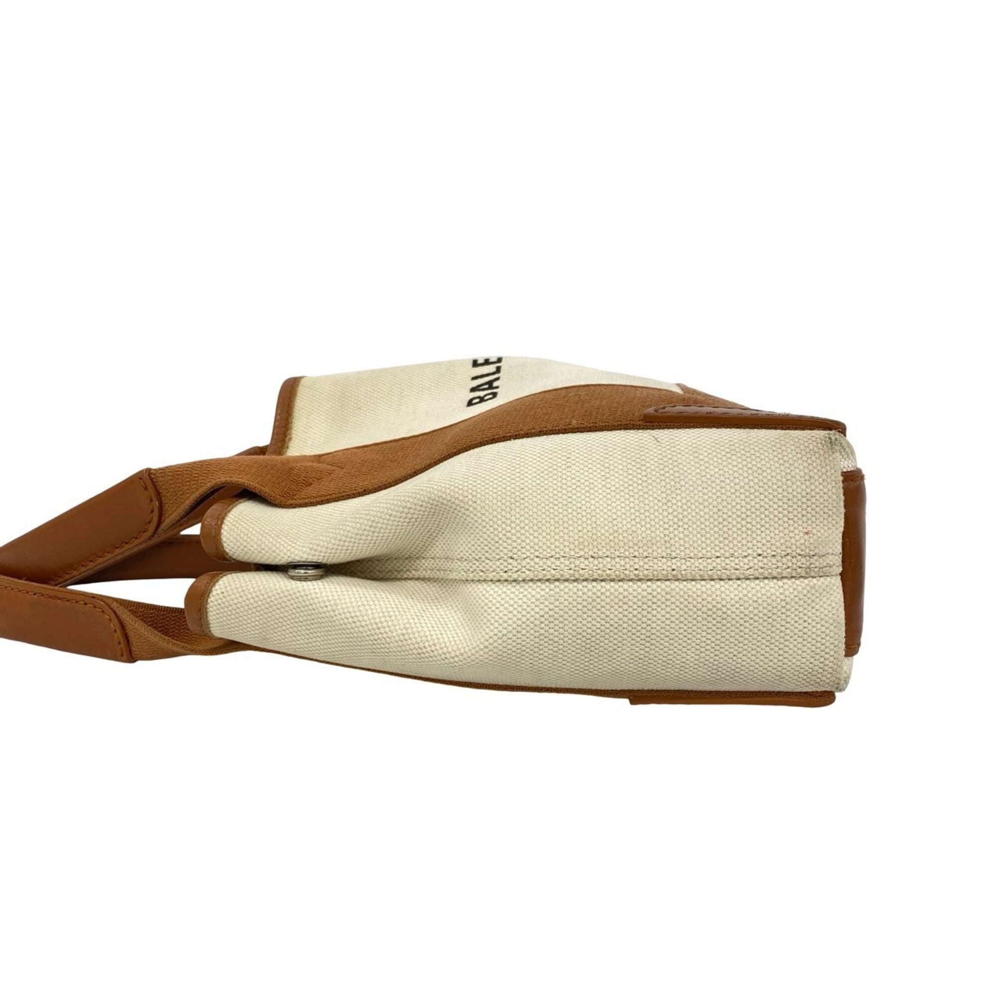 Balenciaga Brown Ivory Canvas Leather Handbag Tote Bag (Pre-Owned)