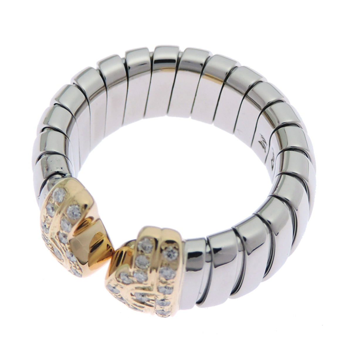 Bvlgari Stainless Steel Yellow Gold Band Ring (Pre-Owned)