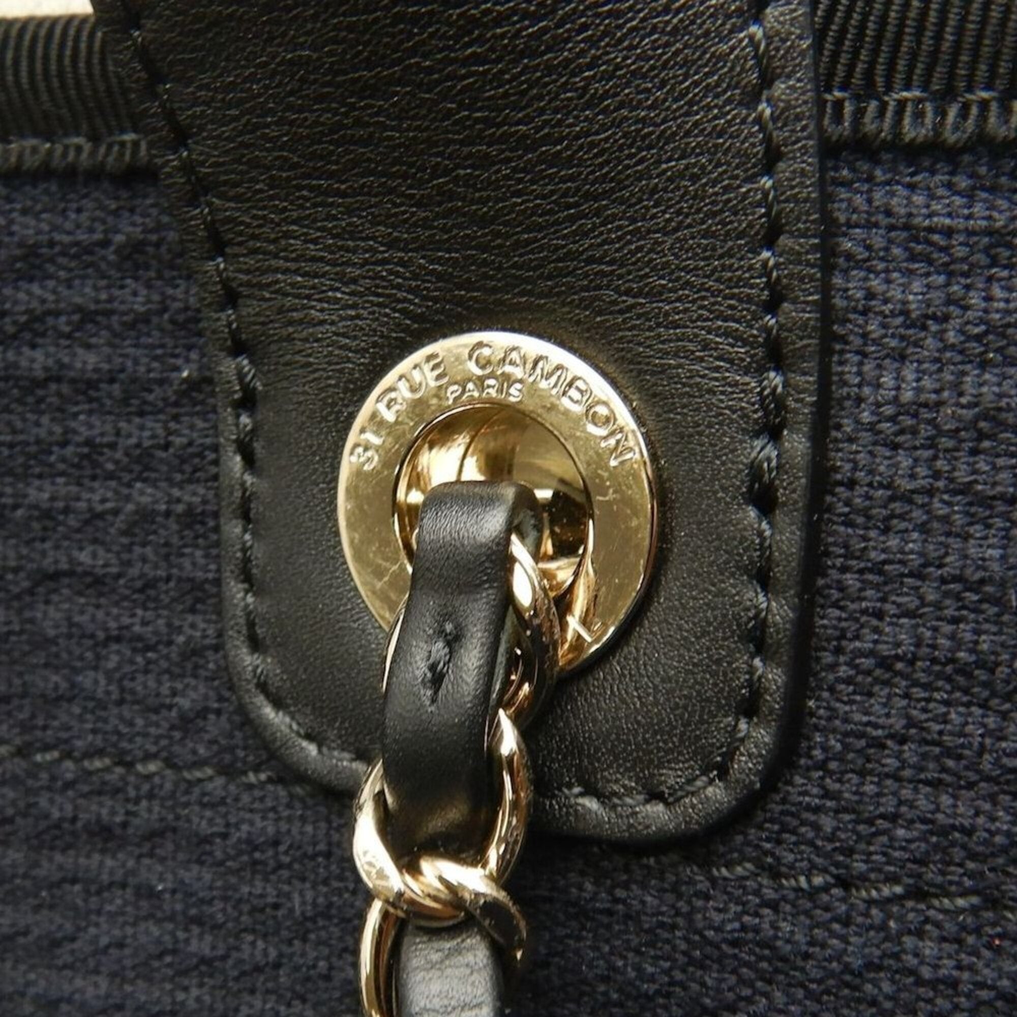 Chanel Black Canvas Leather Tote Bag (Pre-Owned)
