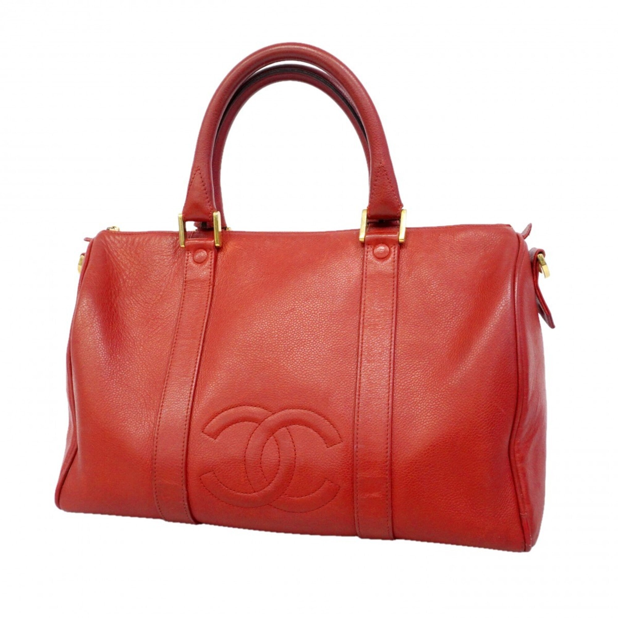 Chanel Red Color Grained Calfskin Handbag (Pre-Owned)