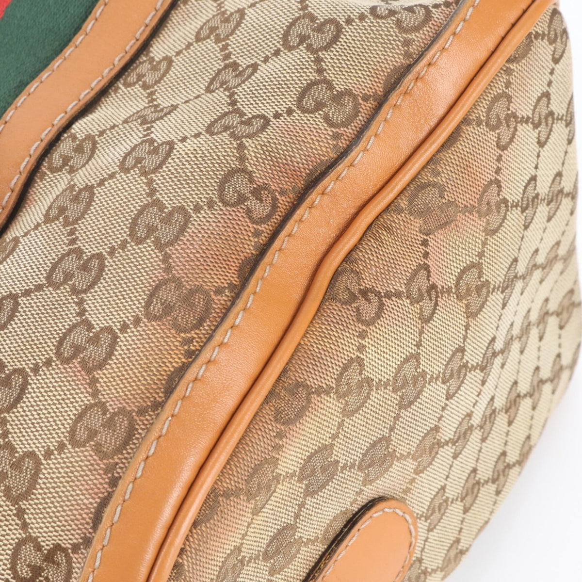 Gucci Brown Leather Canvas Boston Bag Handbag Tote Bag (Pre-Owned)