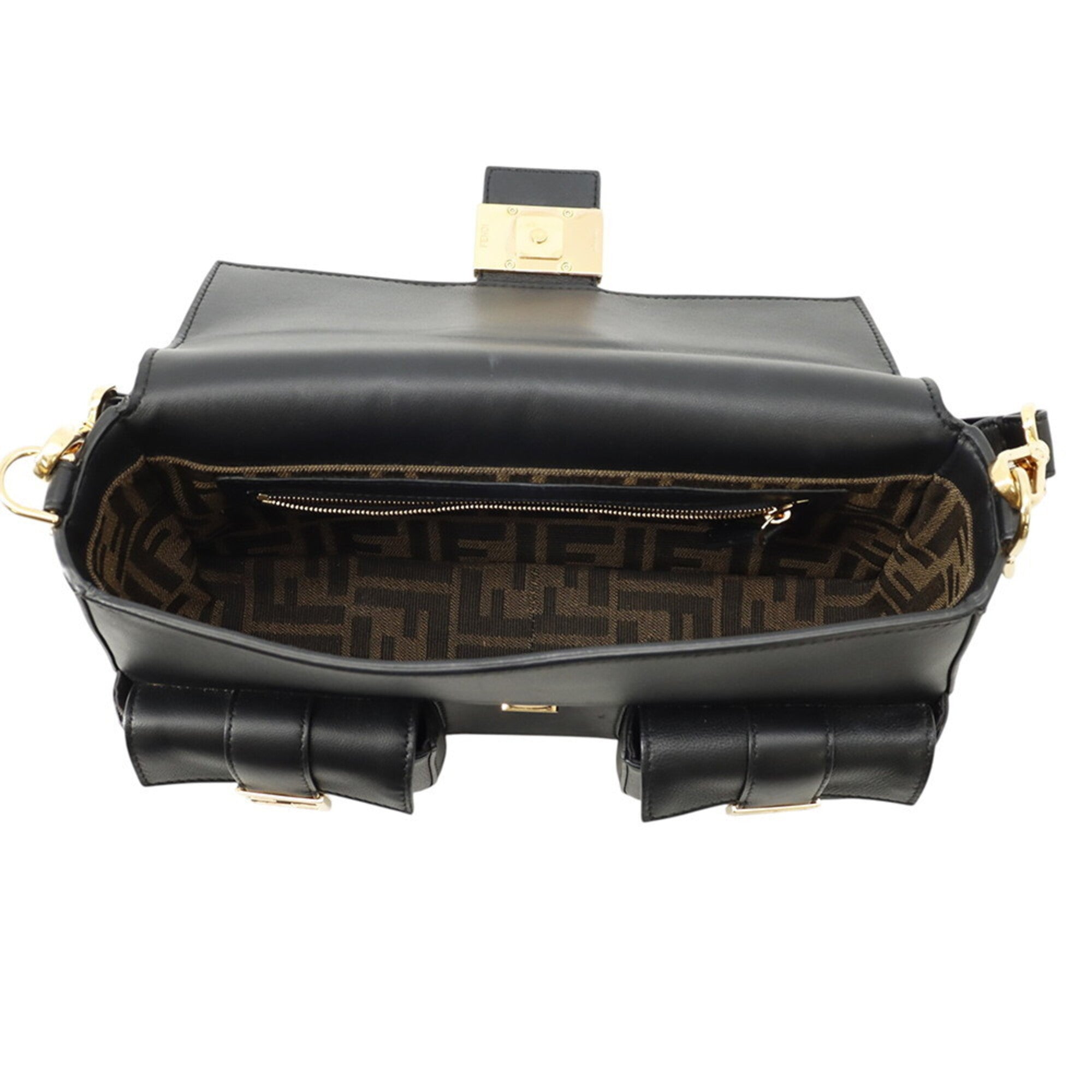 Fendi Baguette Black Leather Handbag Shoulder Bag (Pre-Owned)