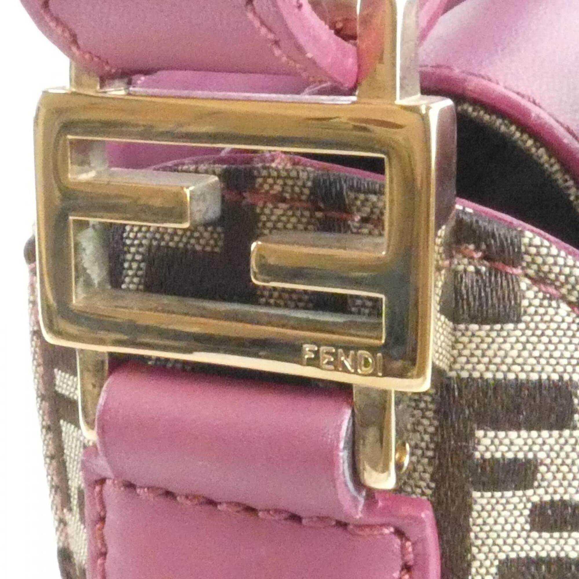 Fendi Beige Pink Canvas Shoulder Bag (Pre-Owned)