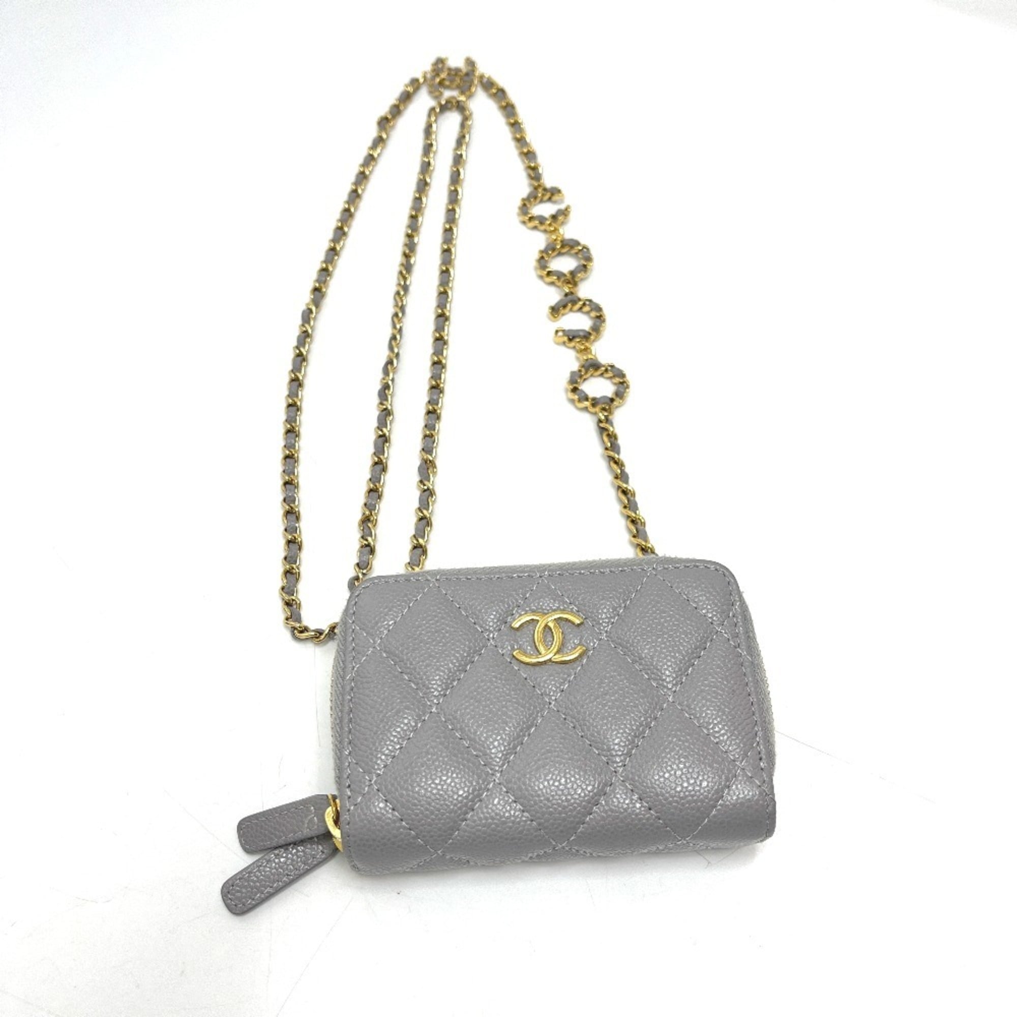 Chanel Gray Grained Calfskin Shoulder Bag (Pre-Owned)