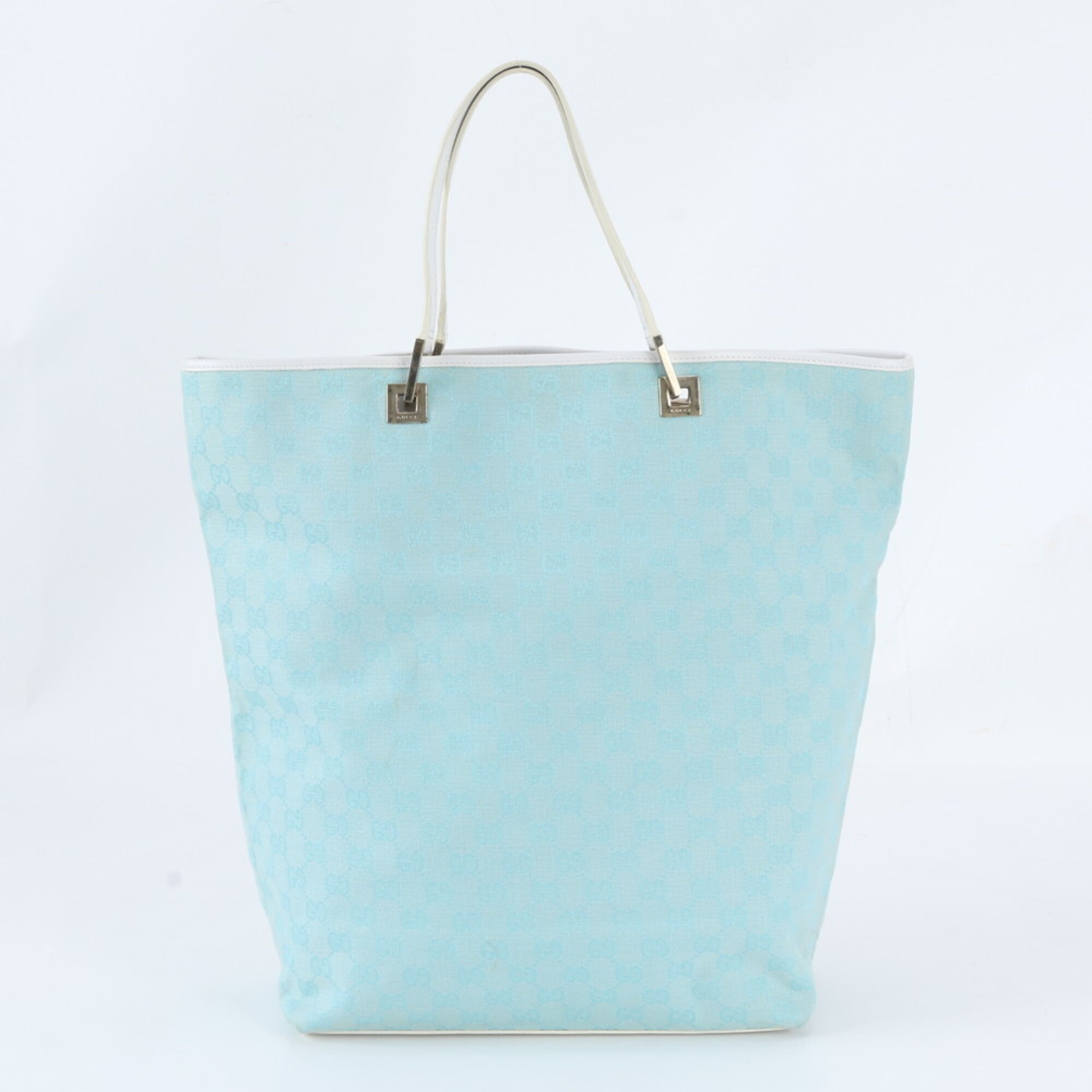 Gucci Blue Leather Canvas Handbag Shoulder Bag Tote Bag (Pre-Owned)