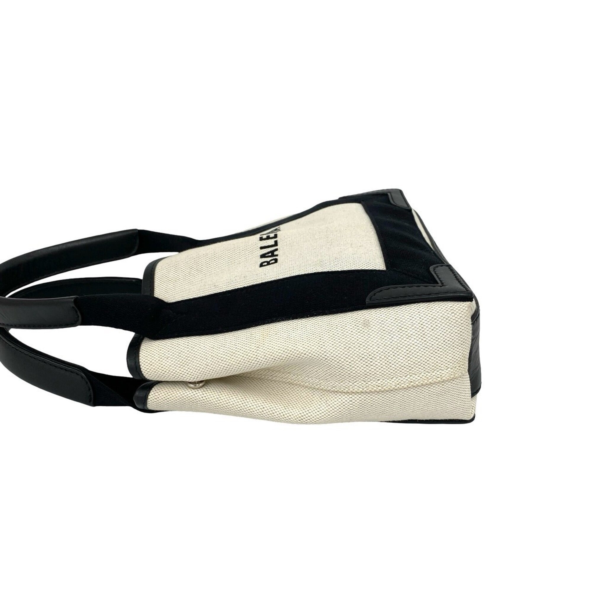 Balenciaga Black Ivory Canvas Leather Handbag Shoulder Bag (Pre-Owned)