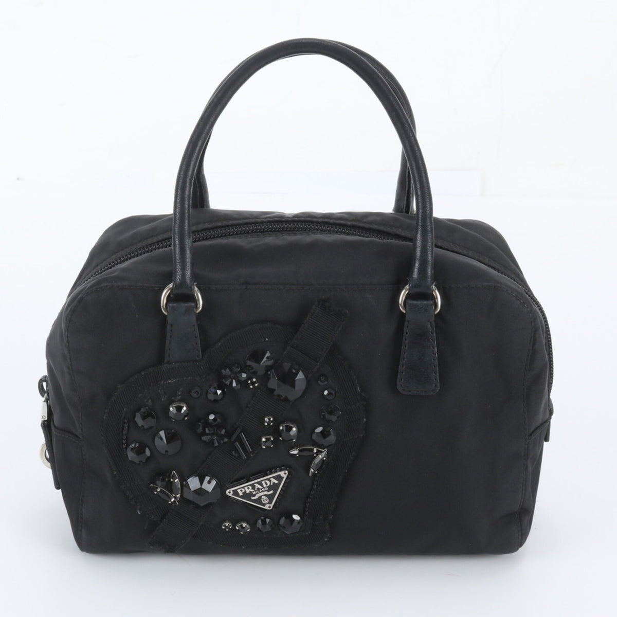 Prada Black Leather Nylon Handbag Tote Bag (Pre-Owned)