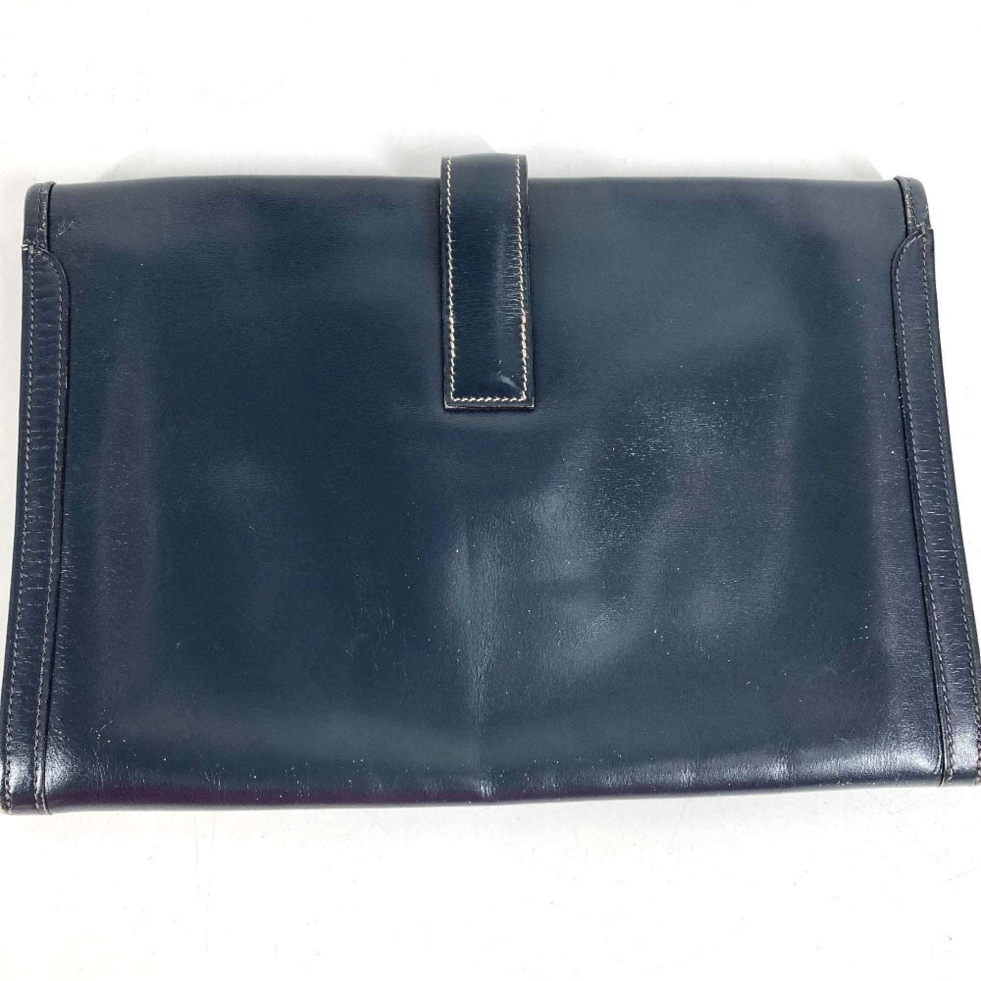 Hermes Navy Box Calf Leather Clutch Bag (Pre-Owned)