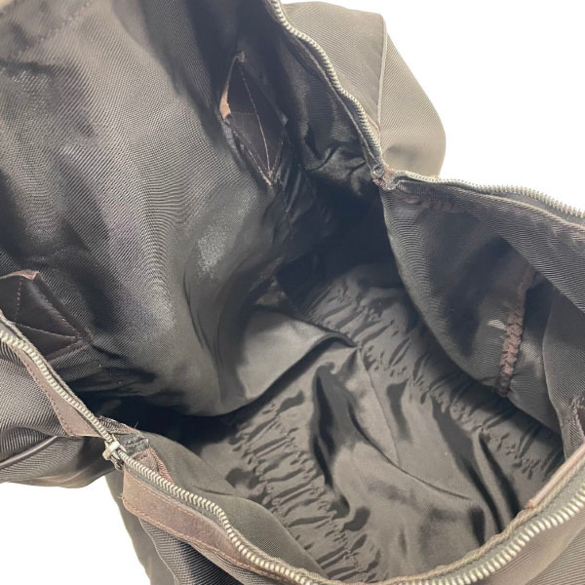 Gucci Beige Dark Brown Nylon Leather Boston Bag (Pre-Owned)