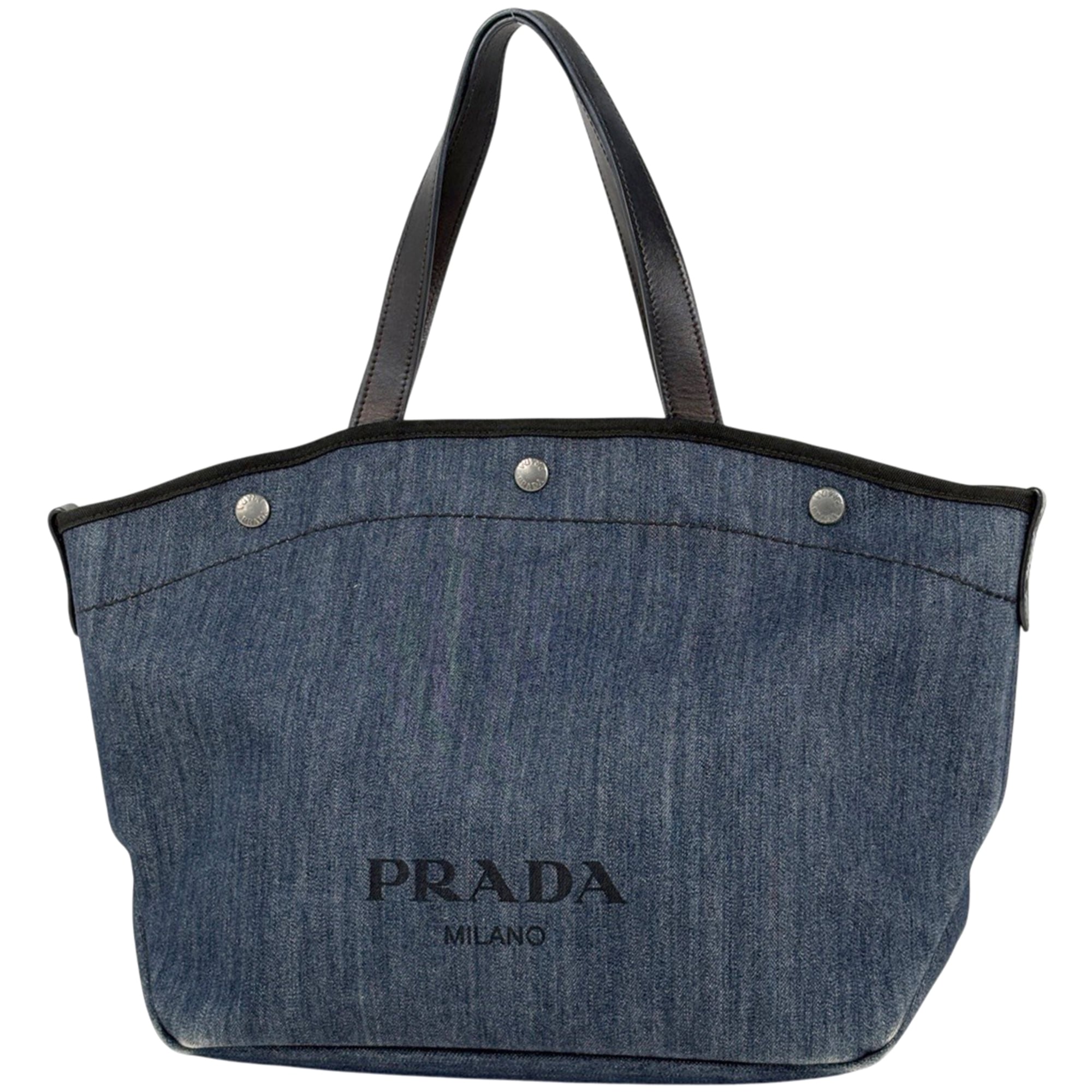 Prada Navy Denim Leather Tote Bag (Pre-Owned)