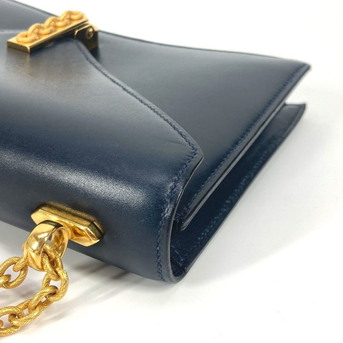 Hermes Navy Box Calf Leather Shoulder Bag (Pre-Owned)