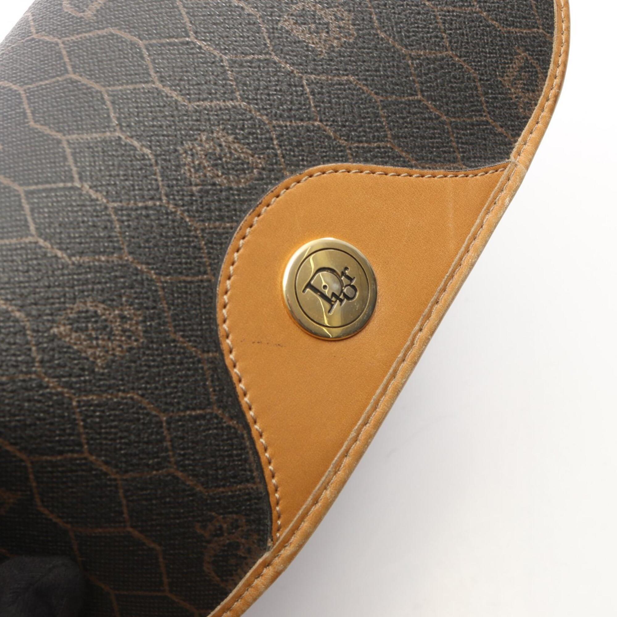Christian Dior Black Brown Coated Canvas Pvc Leather Handbag Shoulder Bag (Pre-Owned)