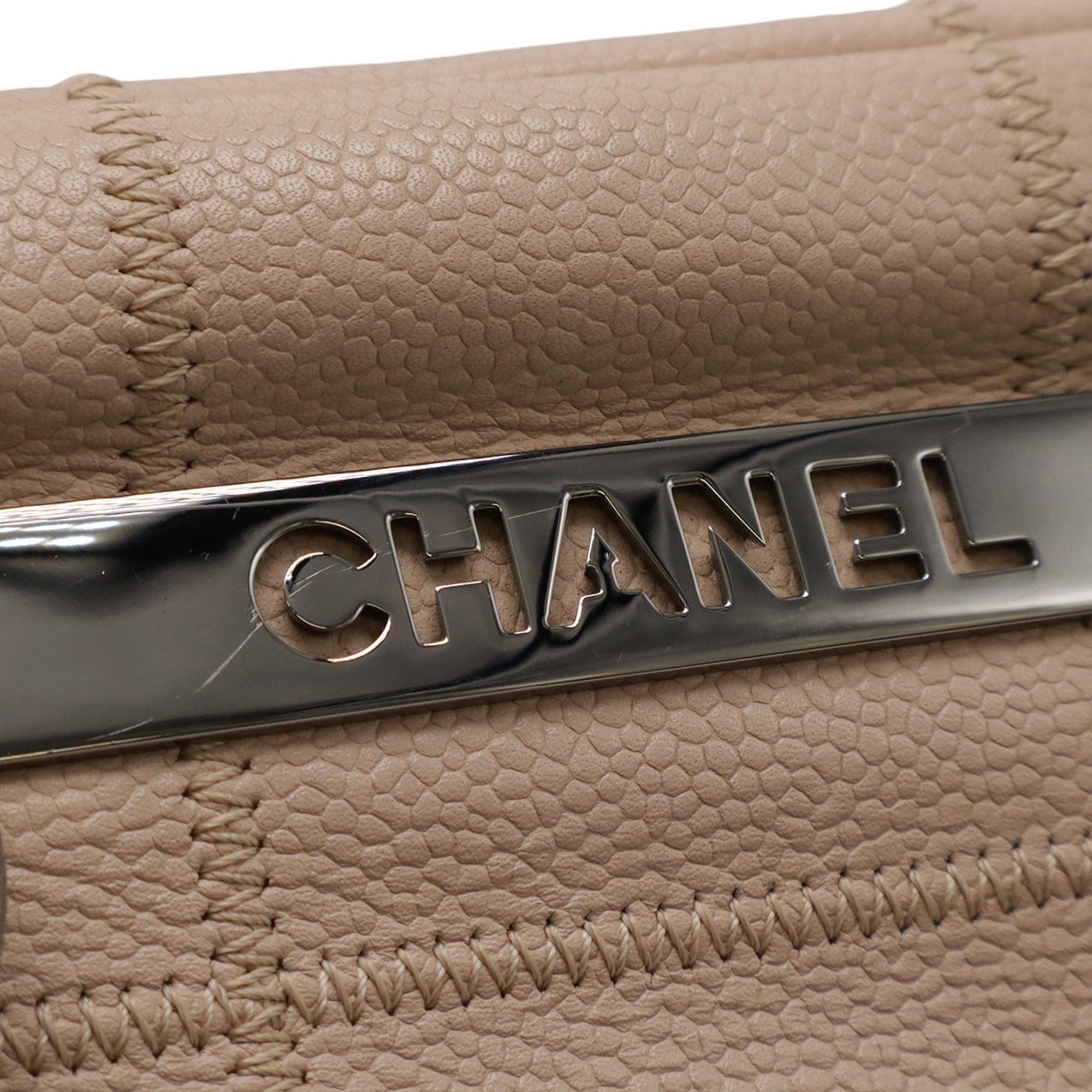 Chanel Pink Beige Grained Calfskin Shoulder Bag (Pre-Owned)