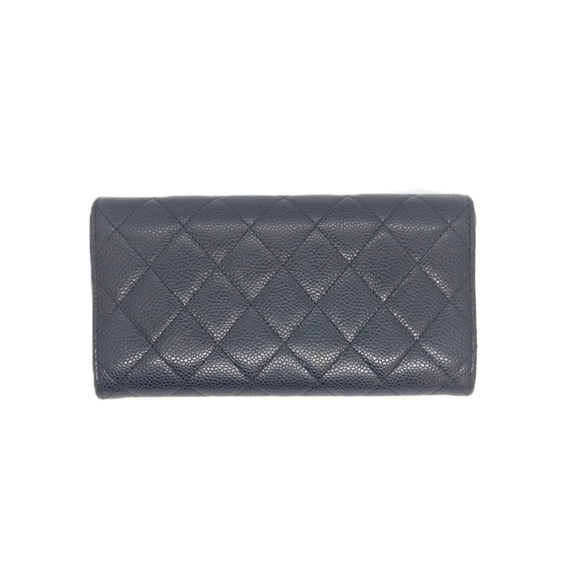Chanel Black Grained Calfskin Long Wallet (Bi-Fold) (Pre-Owned)