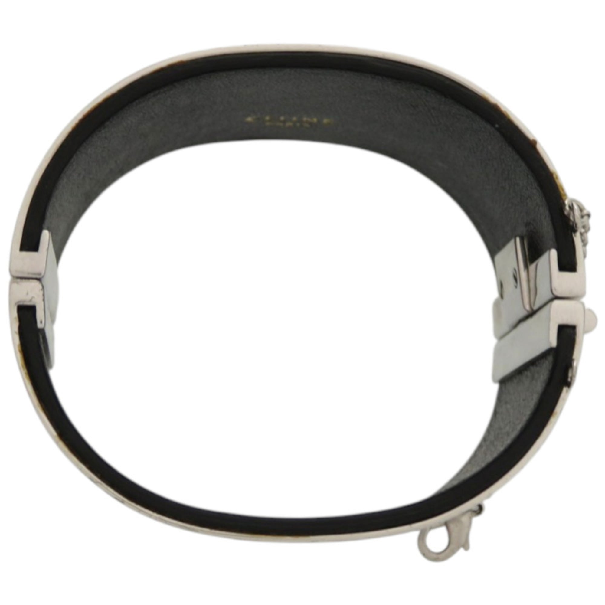 Celine Silver Black Leather Metal Bangle (Pre-Owned)