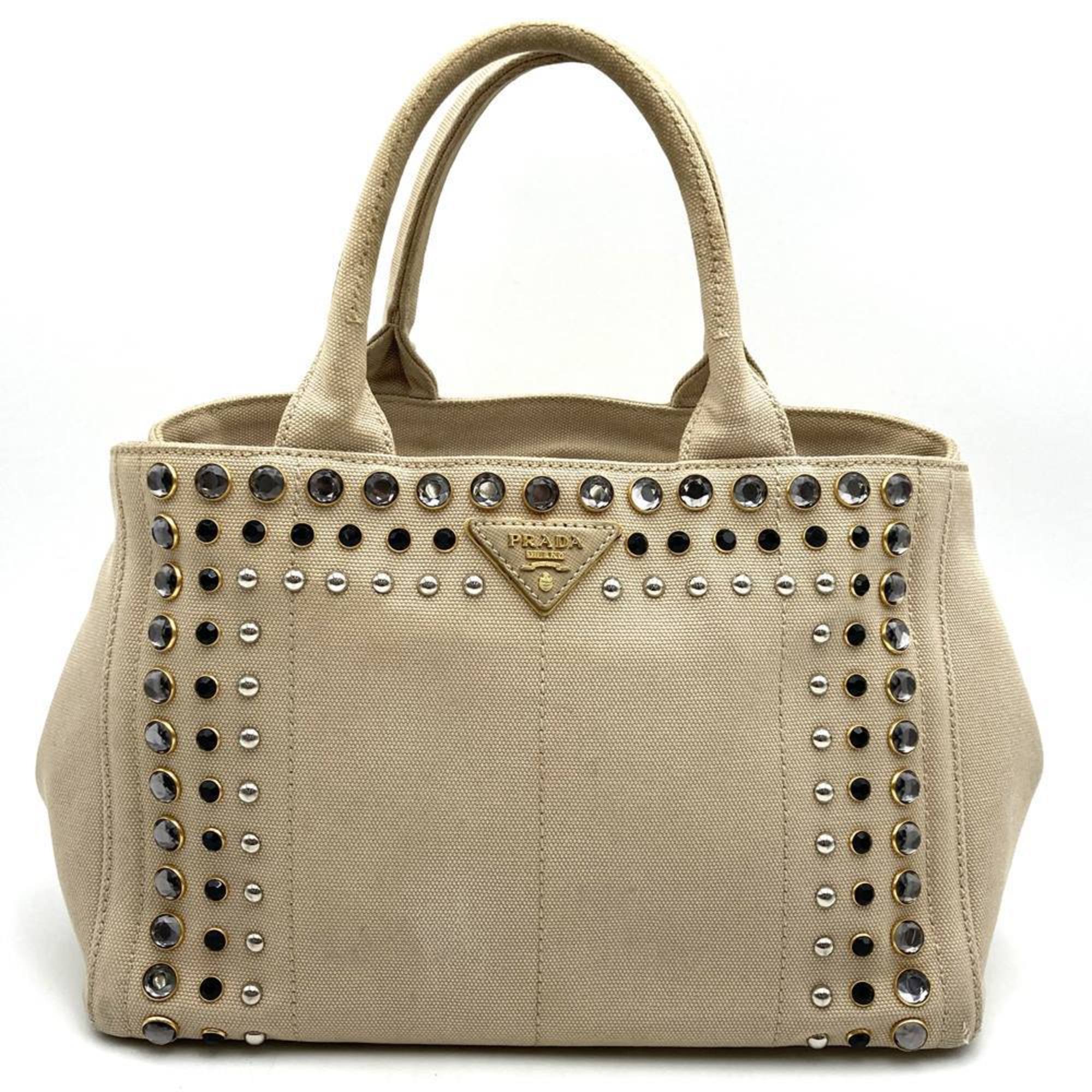 Prada Beige Ivory Canvas Handbag Tote Bag (Pre-Owned)