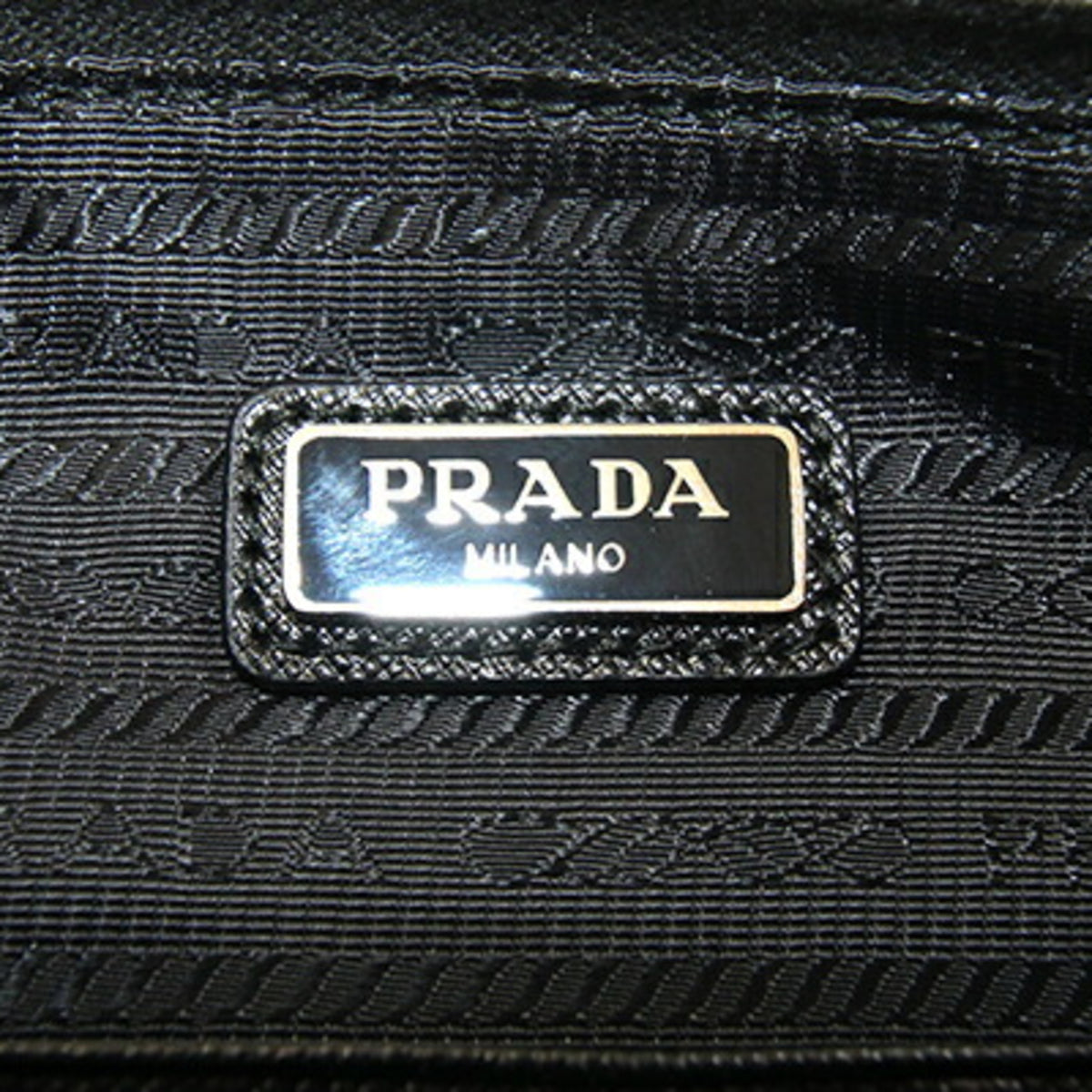 Prada Black Navy Nylon Leather Clutch Bag Handbag (Pre-Owned)