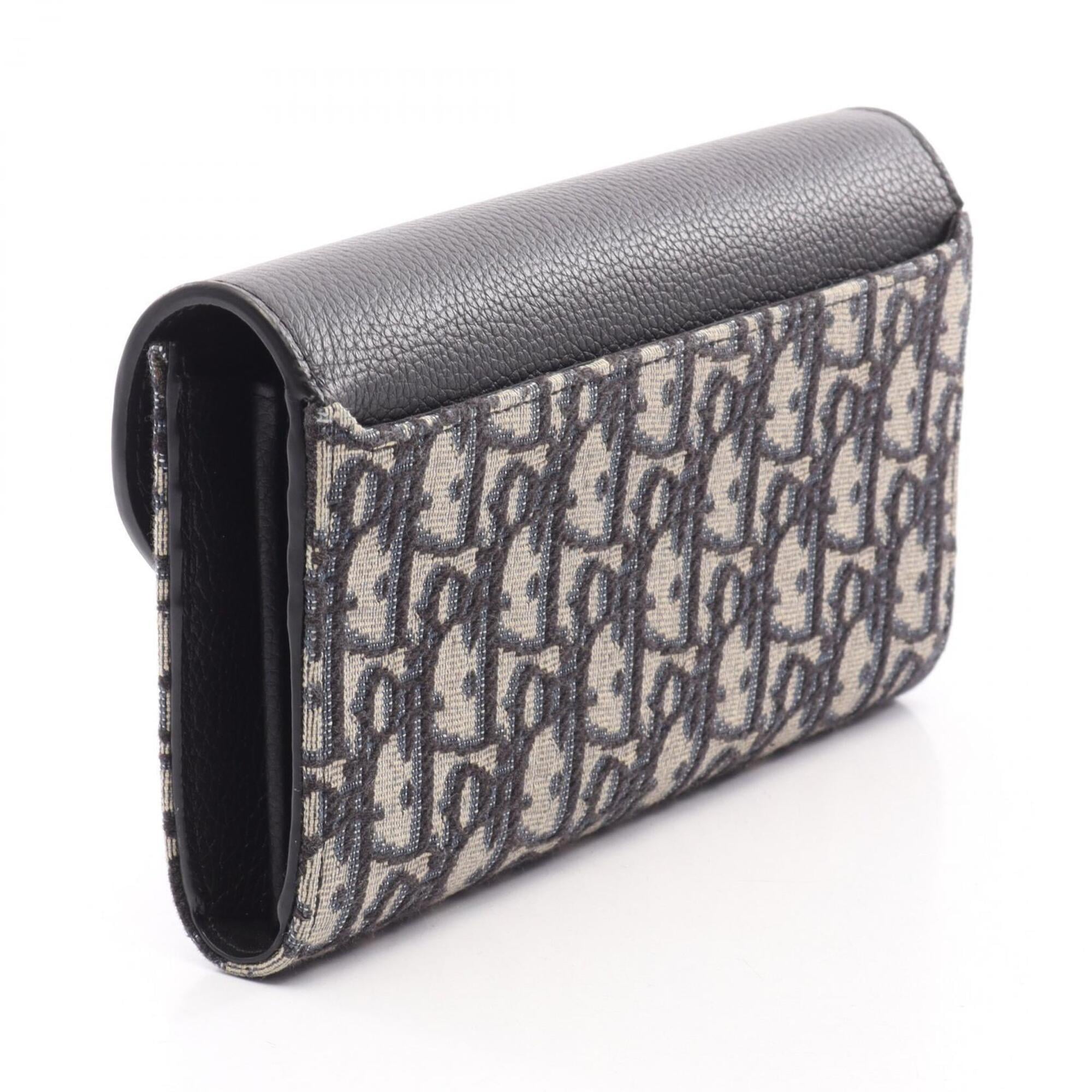 Christian Dior Beige Black Navy Canvas Leather Long Wallet (Bi-Fold) (Pre-Owned)